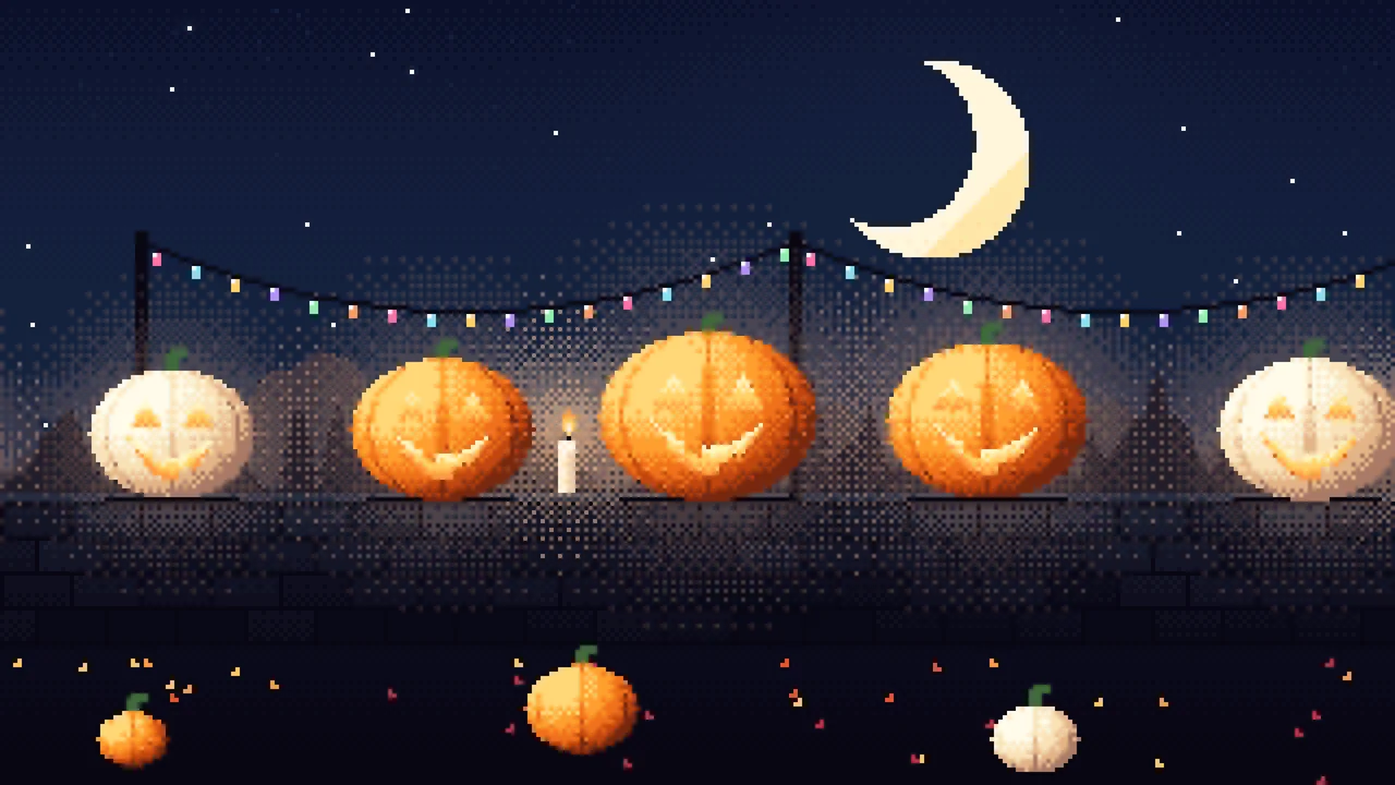 Navy Pixel Art Jack O Lanterns desktop wallpaper in 4K