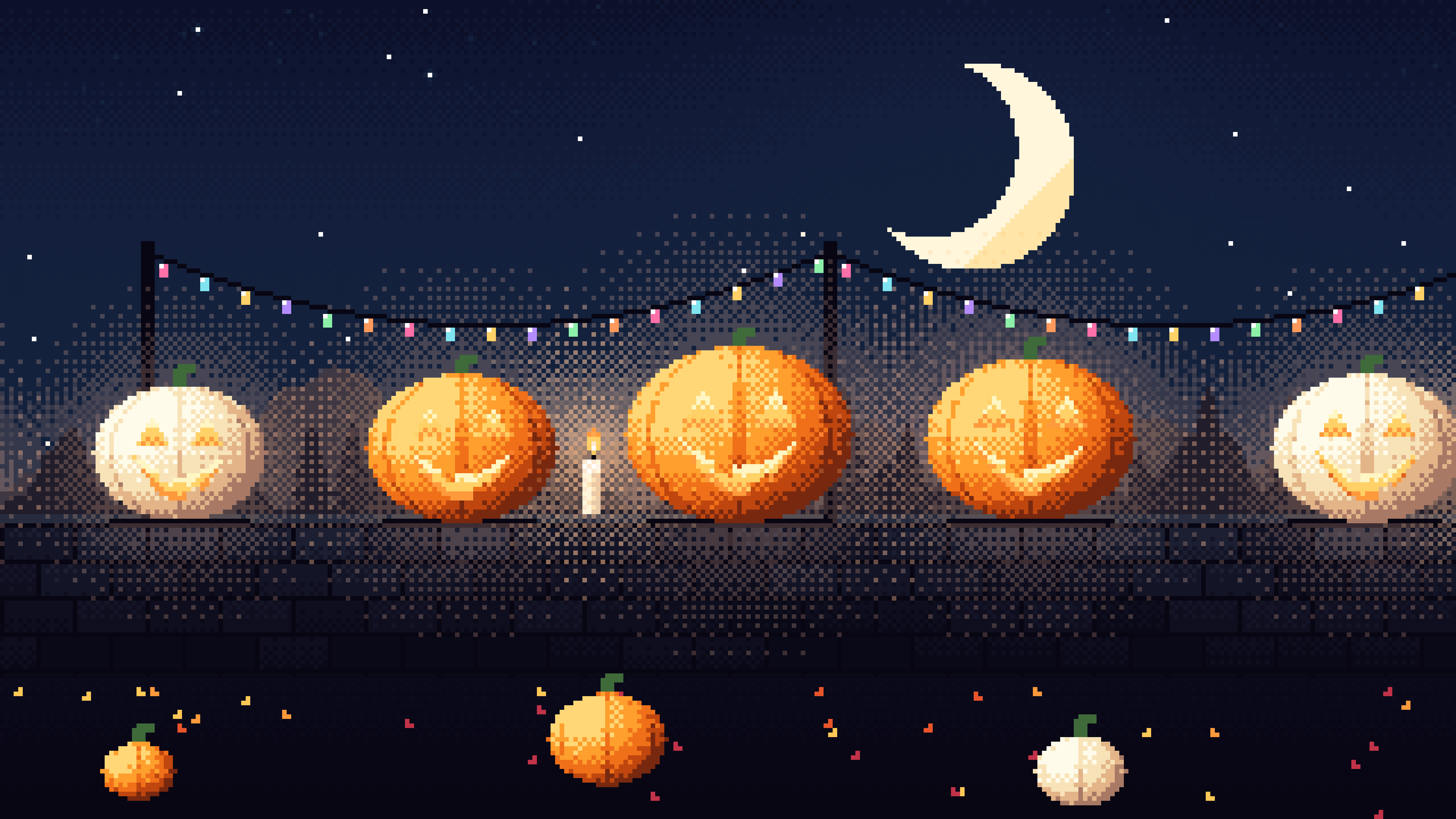 Navy Pixel Art Jack O Lanterns desktop wallpaper in 4K