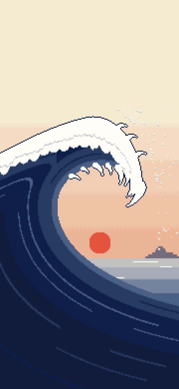 Navy Pixel Art Japanese Great Wave wallpaper for iPhone and Android
