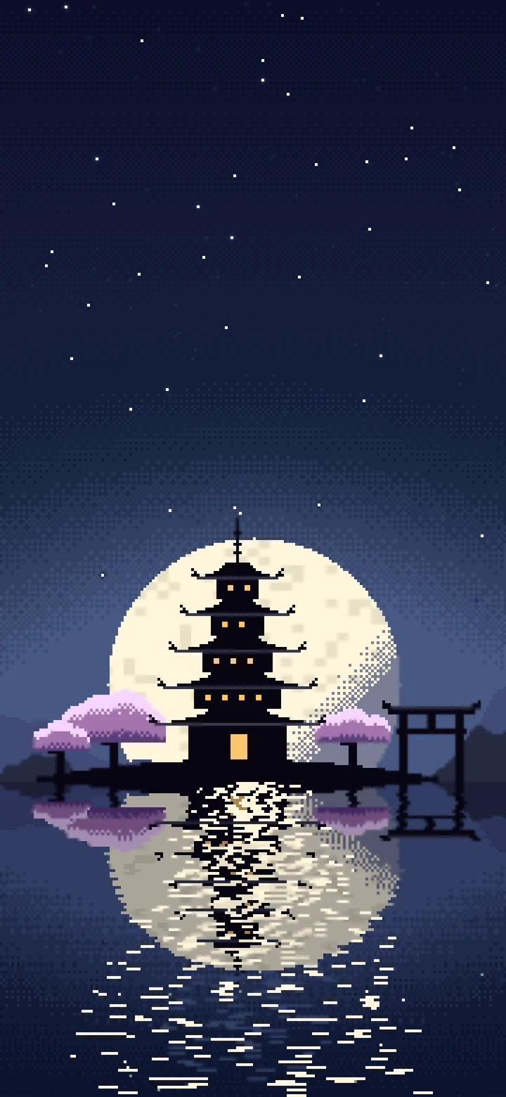 Navy Pixel Art Japanese Temple wallpaper for iPhone and Android