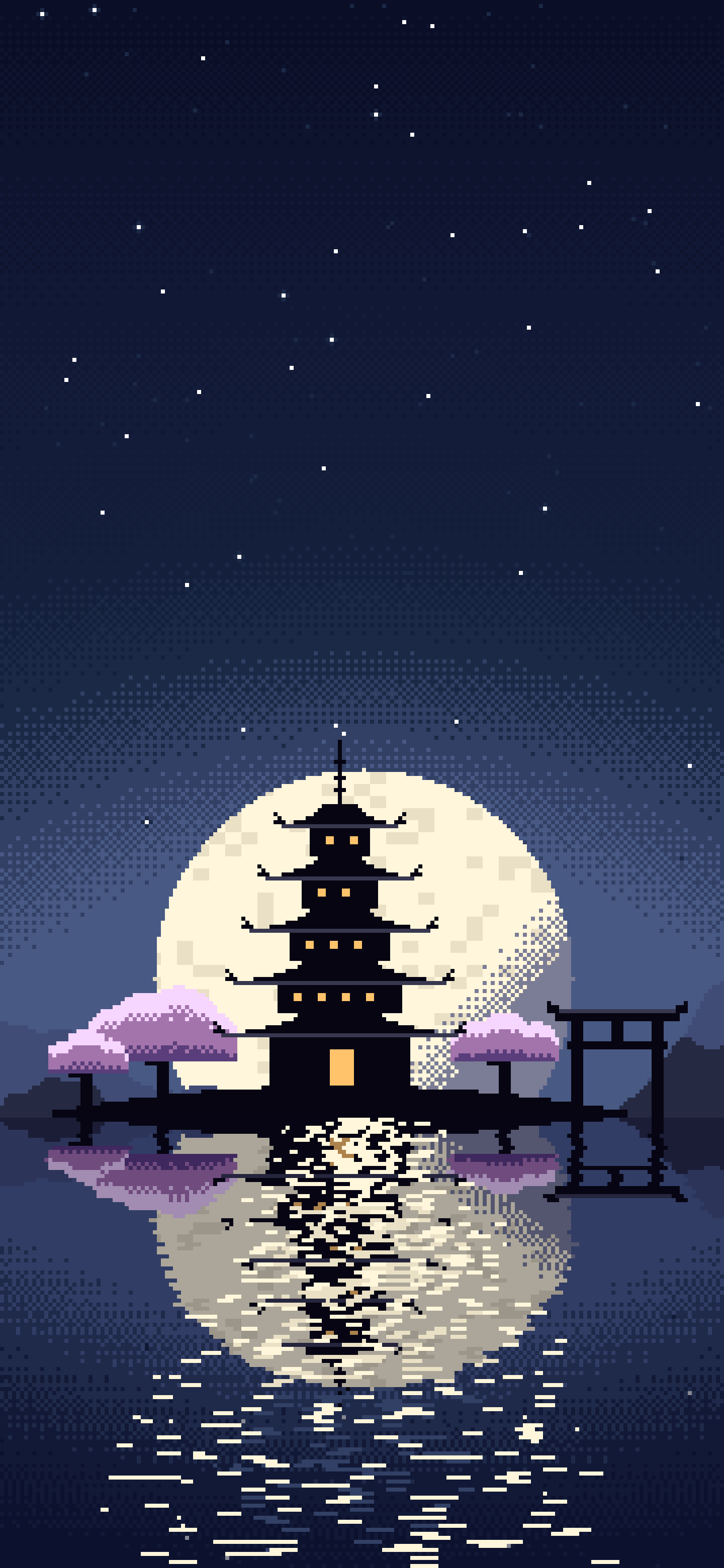 Navy Pixel Art Japanese Temple wallpaper for iPhone and Android