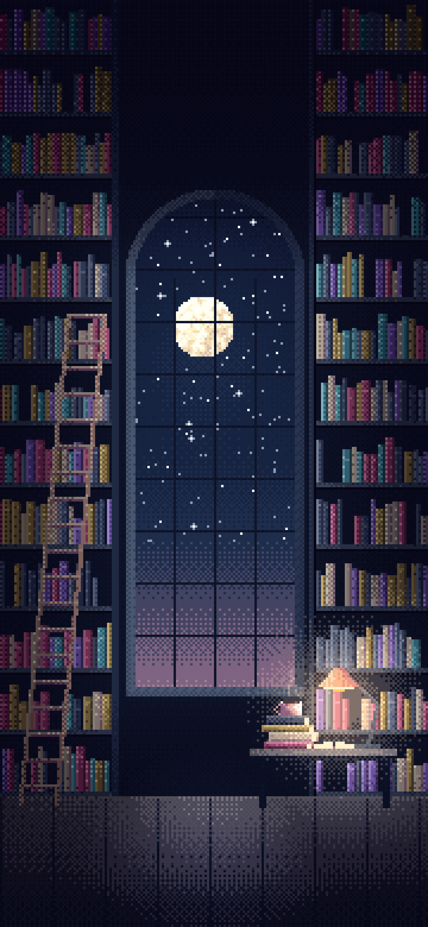 Navy Pixel Art Library wallpaper for iPhone and Android