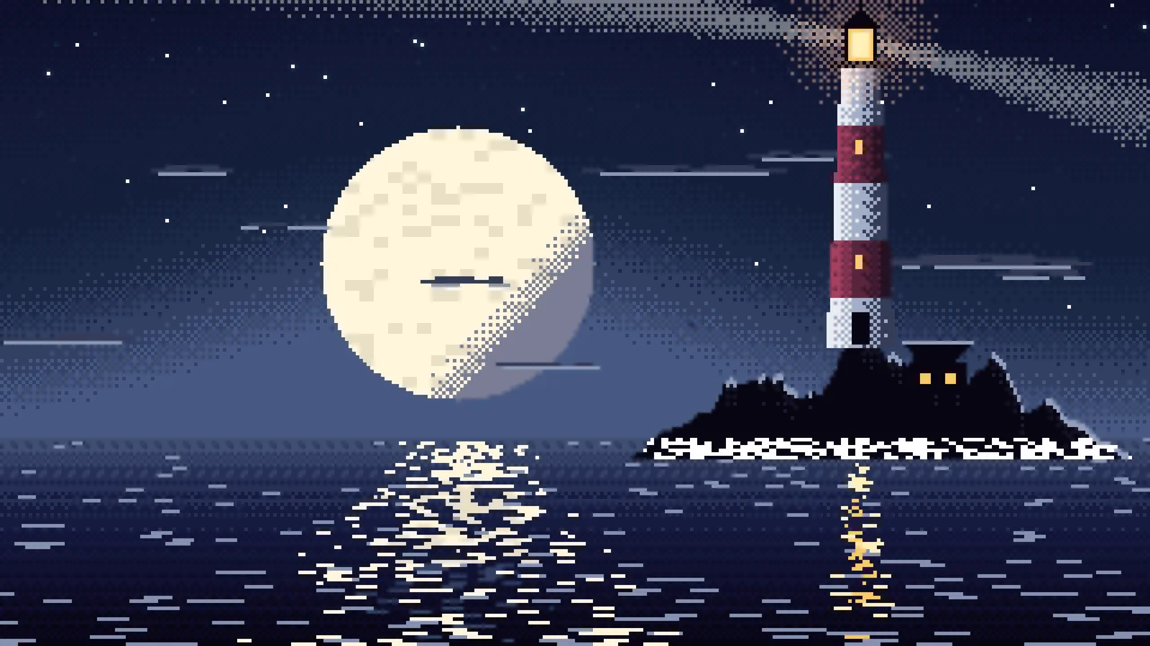 Navy Pixel Art Lighthouse desktop wallpaper in 4K