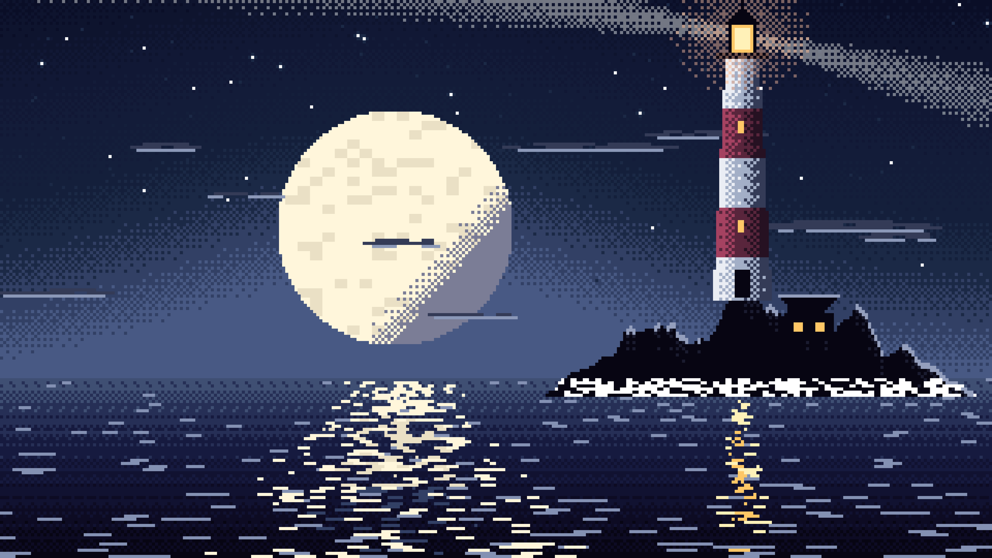 Navy Pixel Art Lighthouse desktop wallpaper in 4K