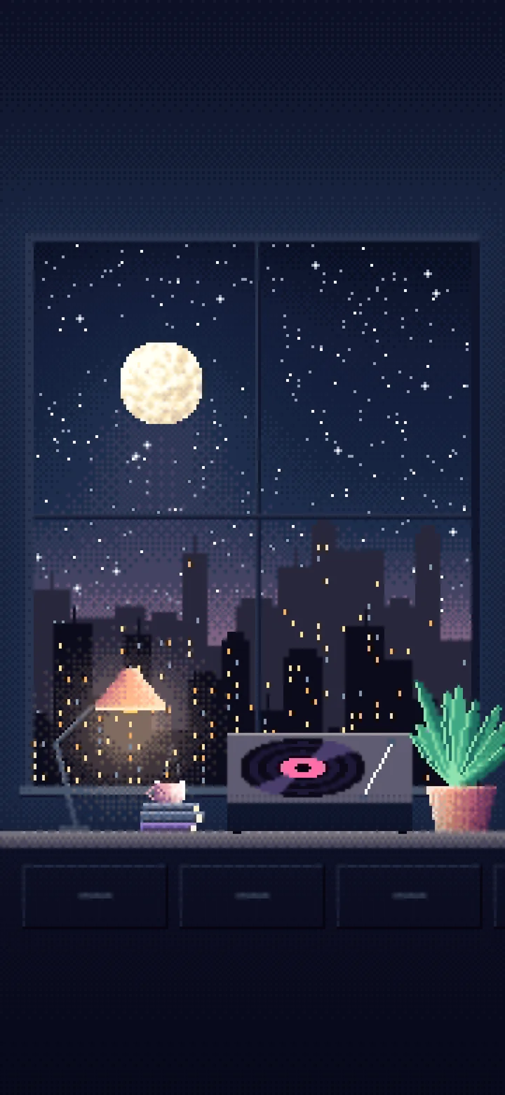 Navy Pixel Art Lofi Room wallpaper for iPhone and Android