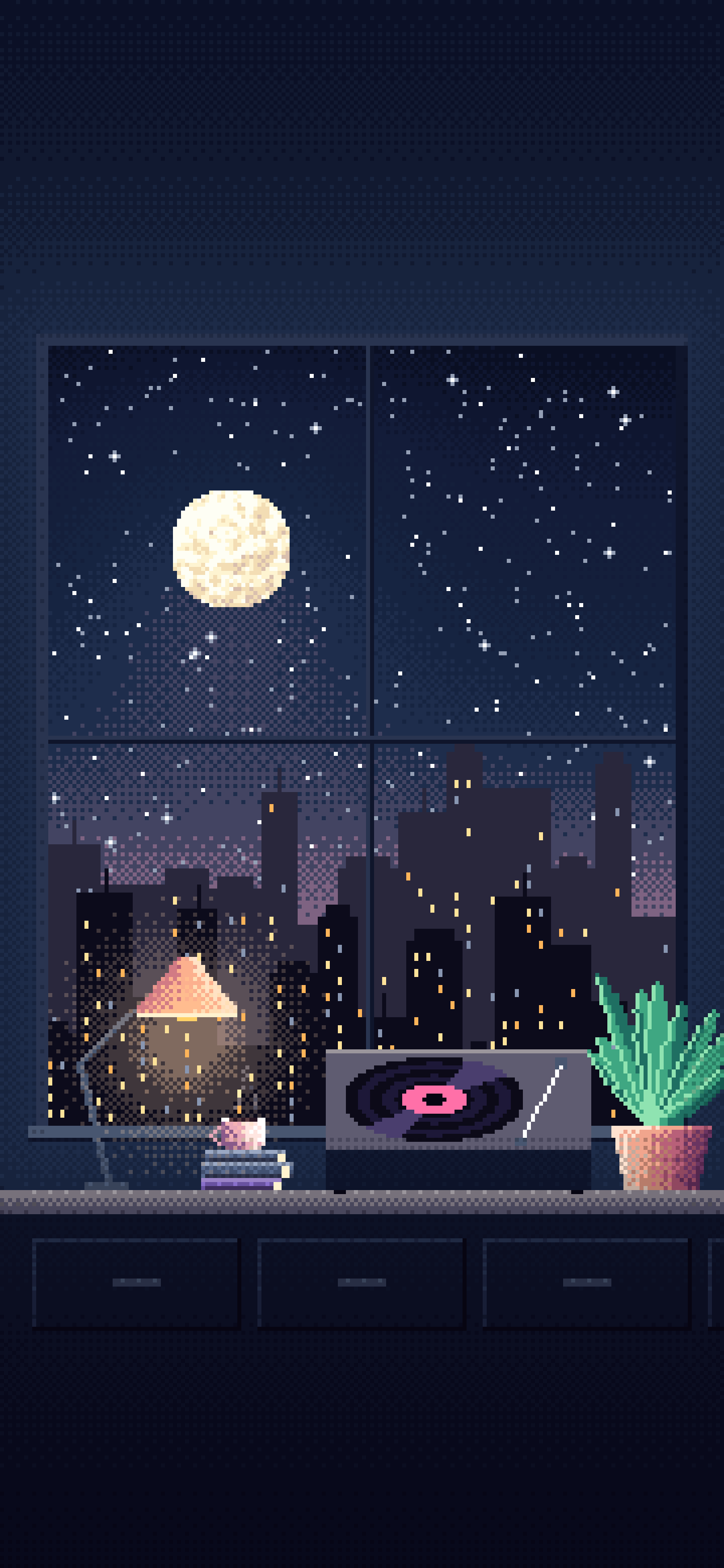 Navy Pixel Art Lofi Room wallpaper for iPhone and Android