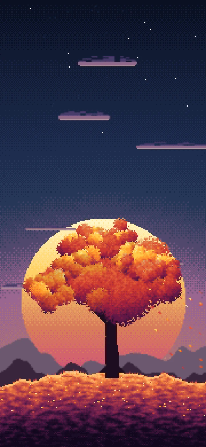 Navy Pixel Art Maple Tree at Sunset wallpaper for iPhone and Android