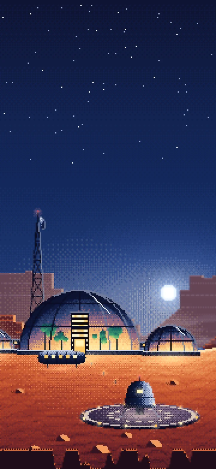 Navy Pixel Art Mars Colony at Sunset wallpaper for iPhone and Android