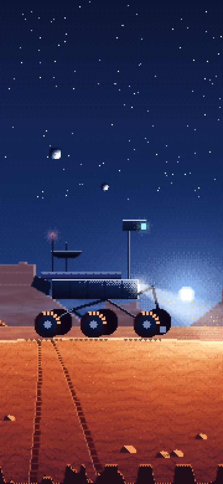 Navy Pixel Art Mars Rover at Dusk wallpaper for iPhone and Android