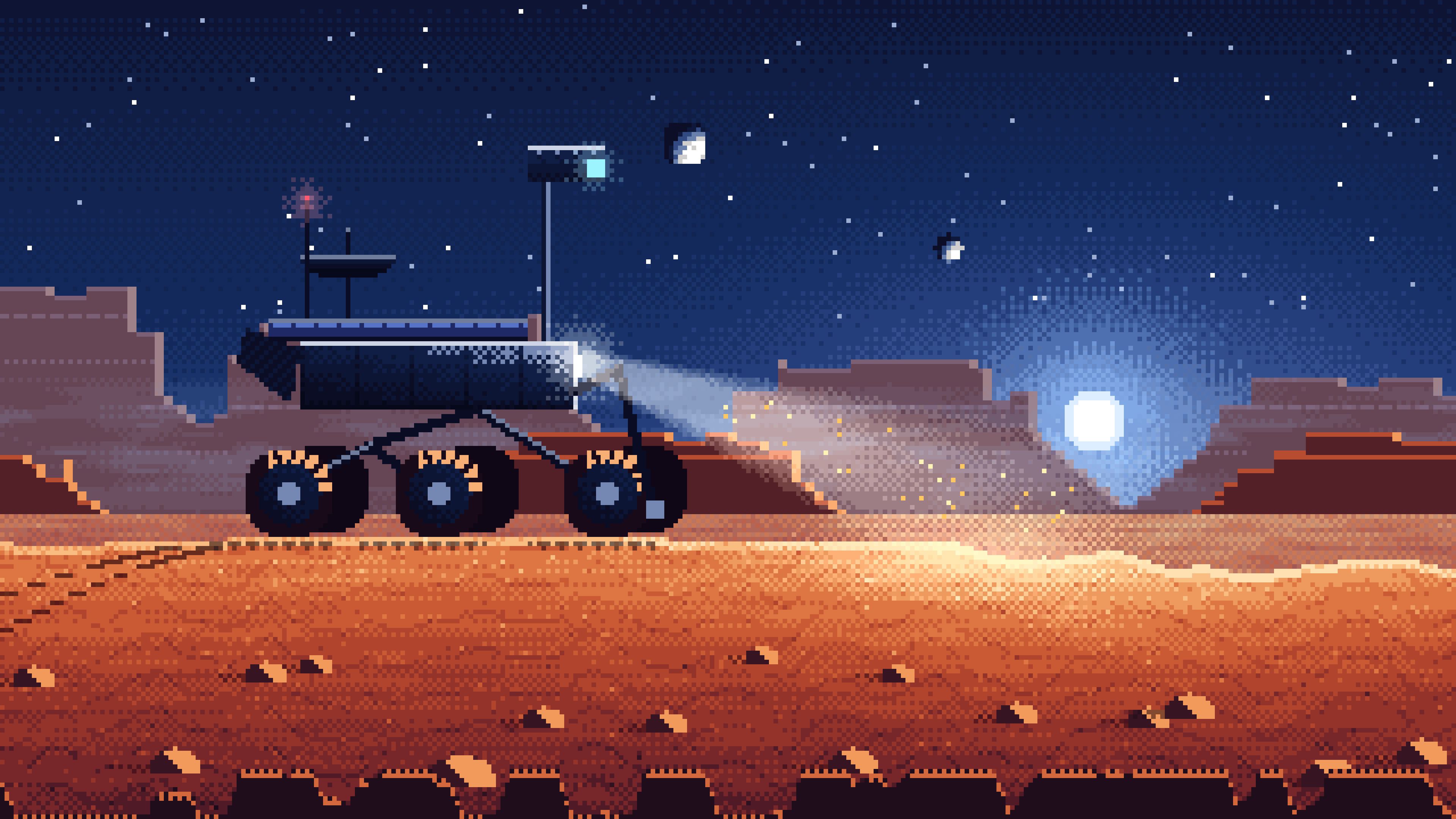 Navy Pixel Art Mars Rover at Dusk desktop wallpaper in 4K