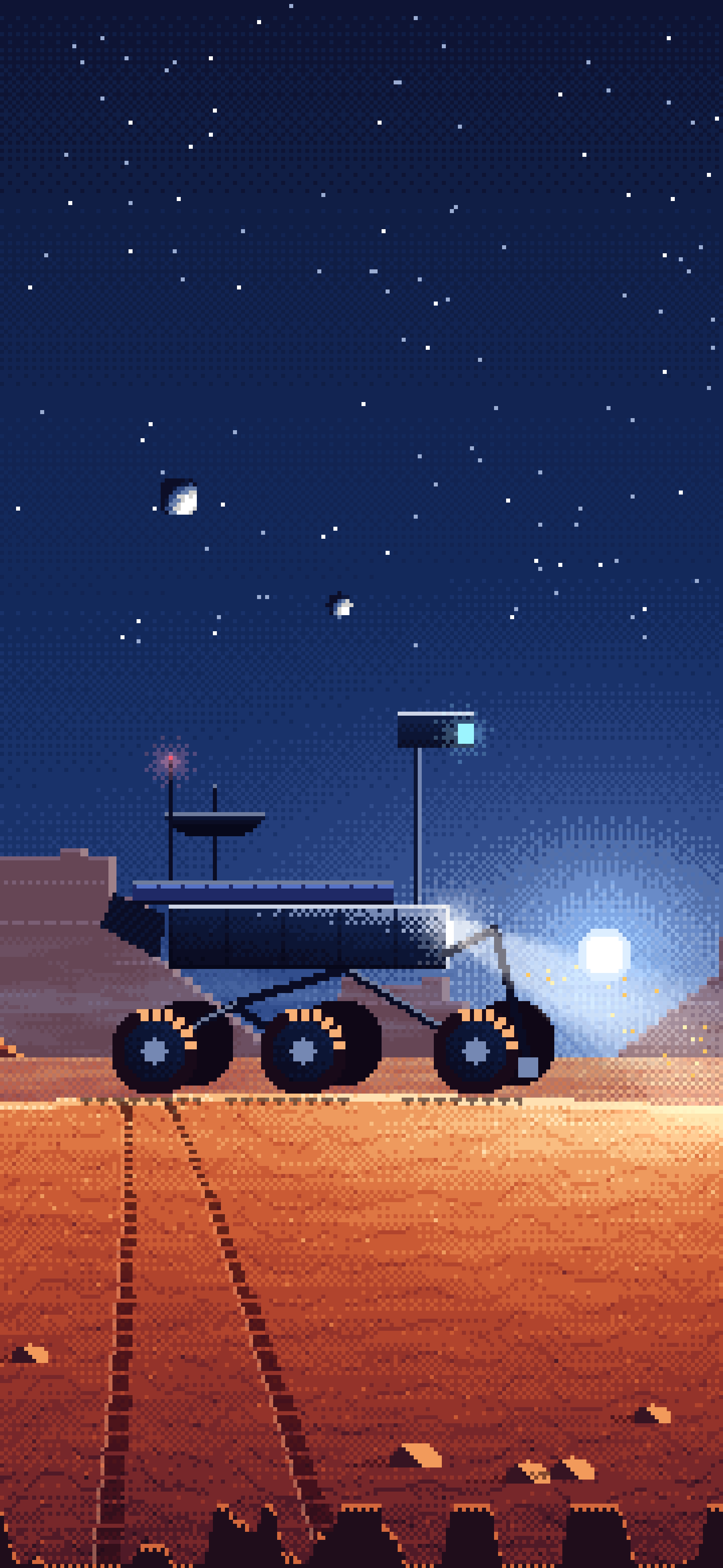 Navy Pixel Art Mars Rover at Dusk wallpaper for iPhone and Android