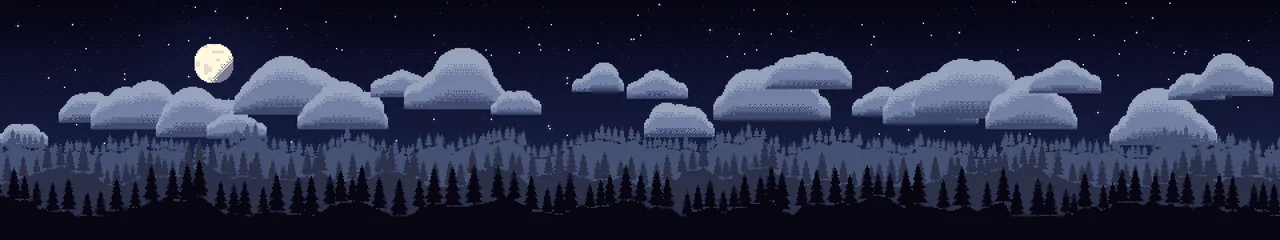 Navy Pixel Art Night Sky triple monitor wallpaper, 7680 × 1440