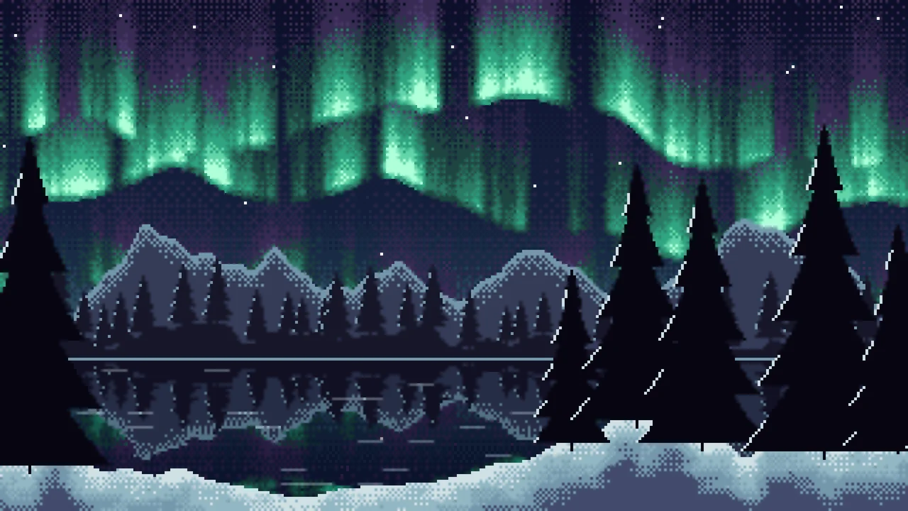 Navy Pixel Art Northern Lights desktop wallpaper in 4K