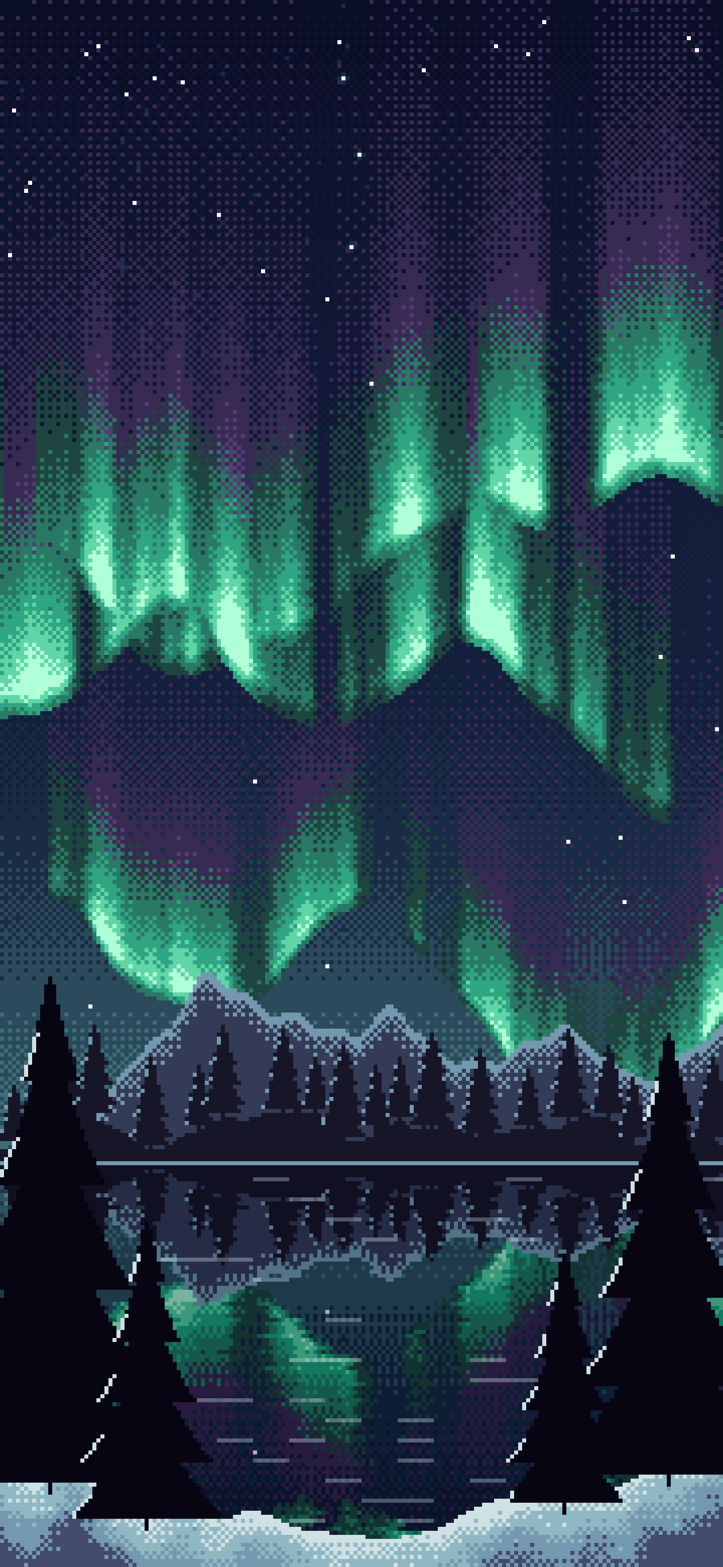 Navy Pixel Art Northern Lights wallpaper for iPhone and Android