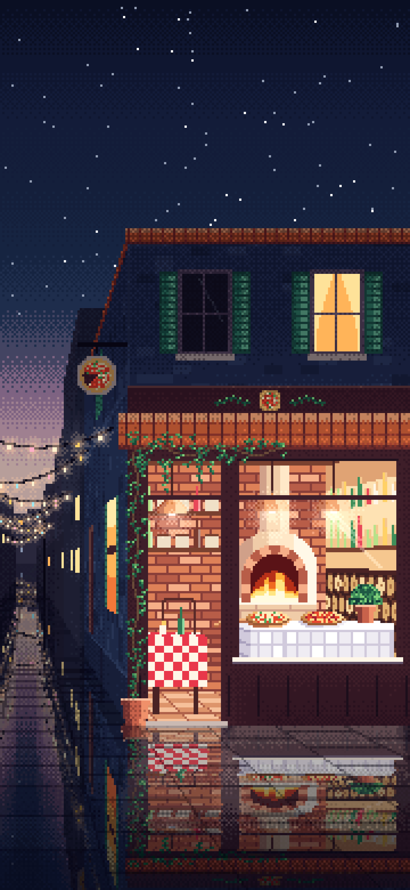 Navy Pixel Art Pizzeria wallpaper for iPhone and Android
