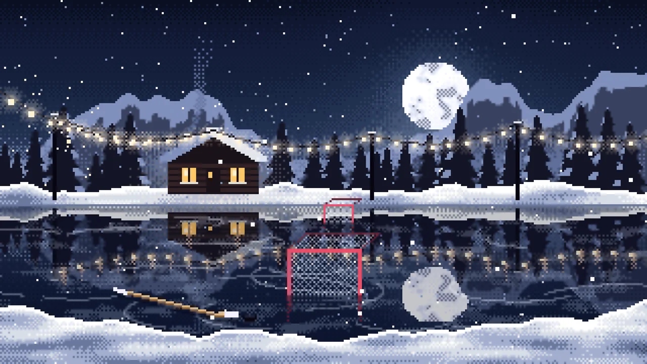 Navy Pixel Art Pond Hockey Rink desktop wallpaper in 4K