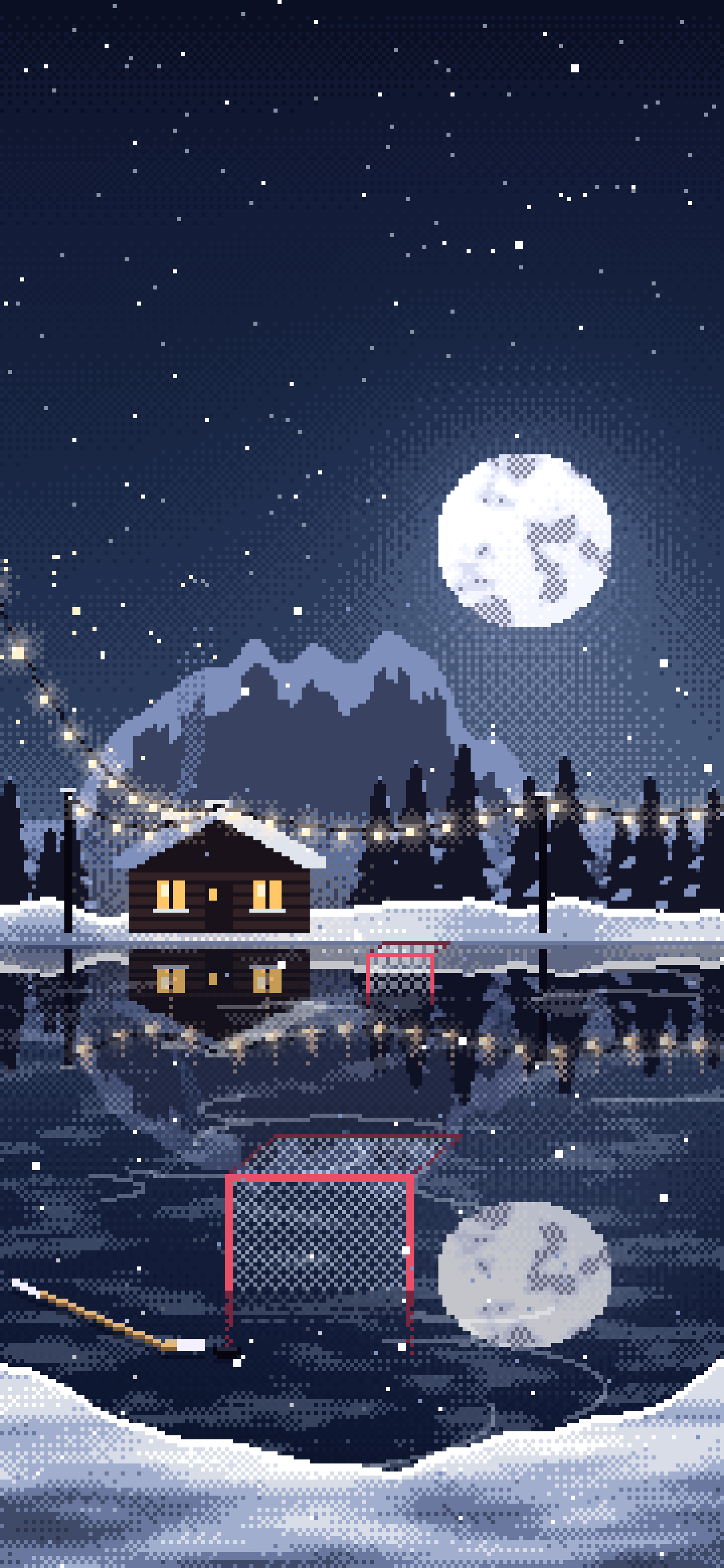 Navy Pixel Art Pond Hockey Rink wallpaper for iPhone and Android