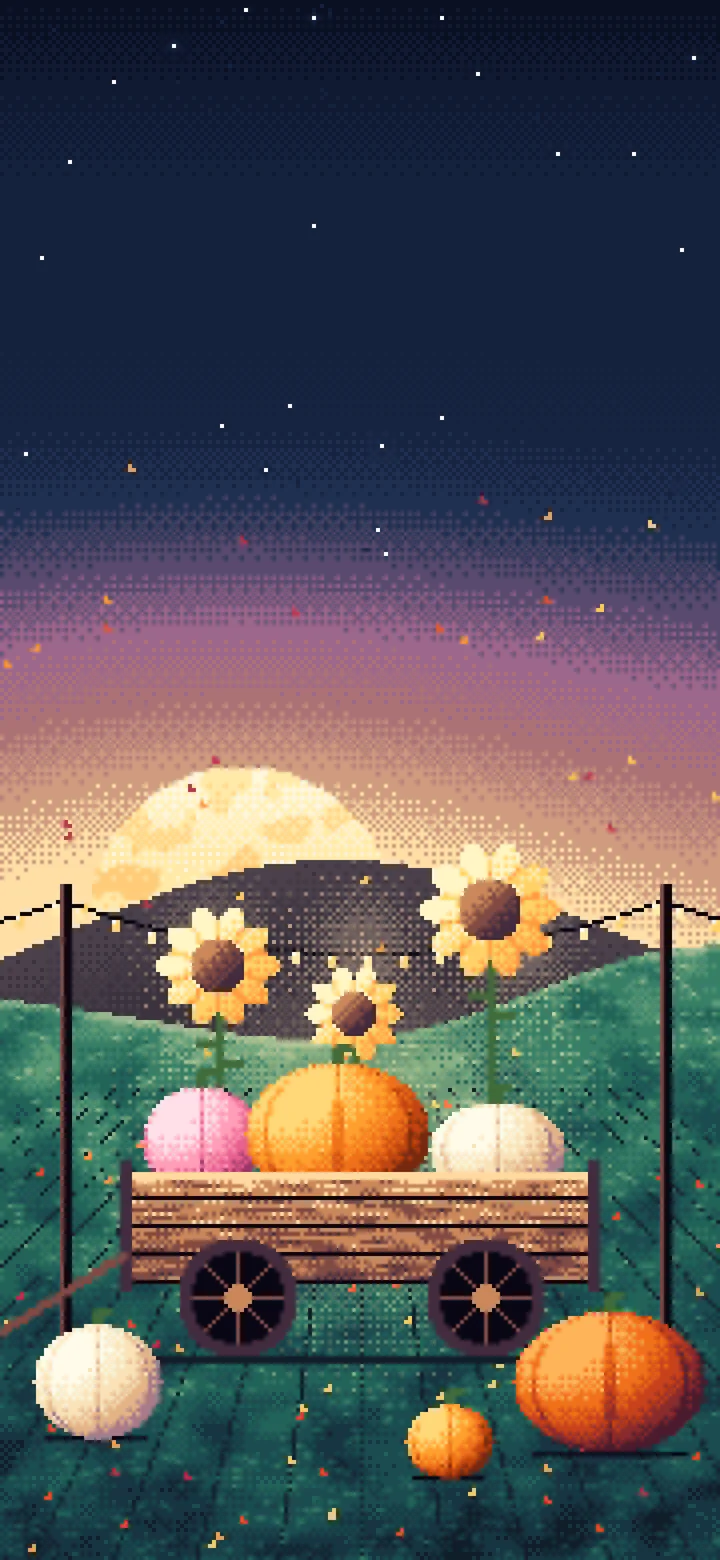 Navy Pixel Art Pumpkin Cart wallpaper for iPhone and Android
