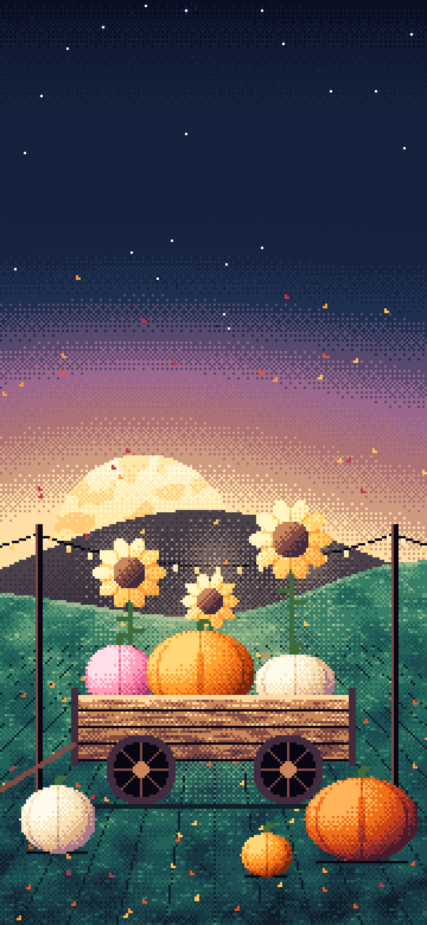 Navy Pixel Art Pumpkin Cart wallpaper for iPhone and Android