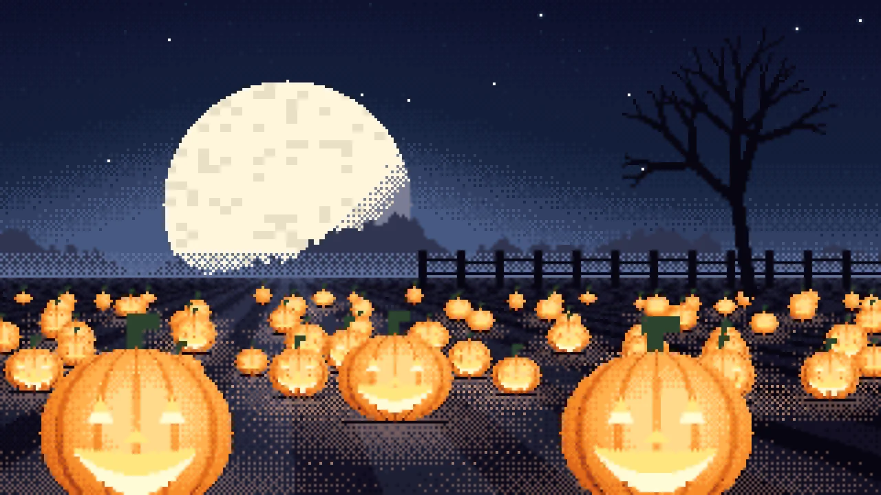Navy Pixel Art Pumpkin Patch desktop wallpaper in 4K