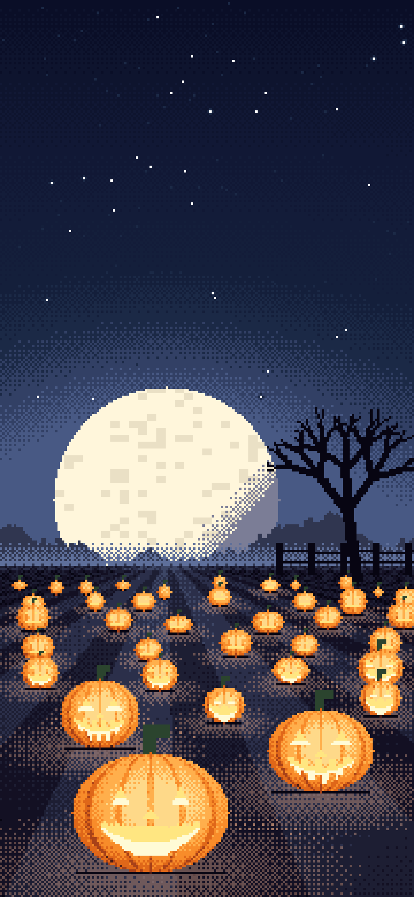 Navy Pixel Art Pumpkin Patch wallpaper for iPhone and Android
