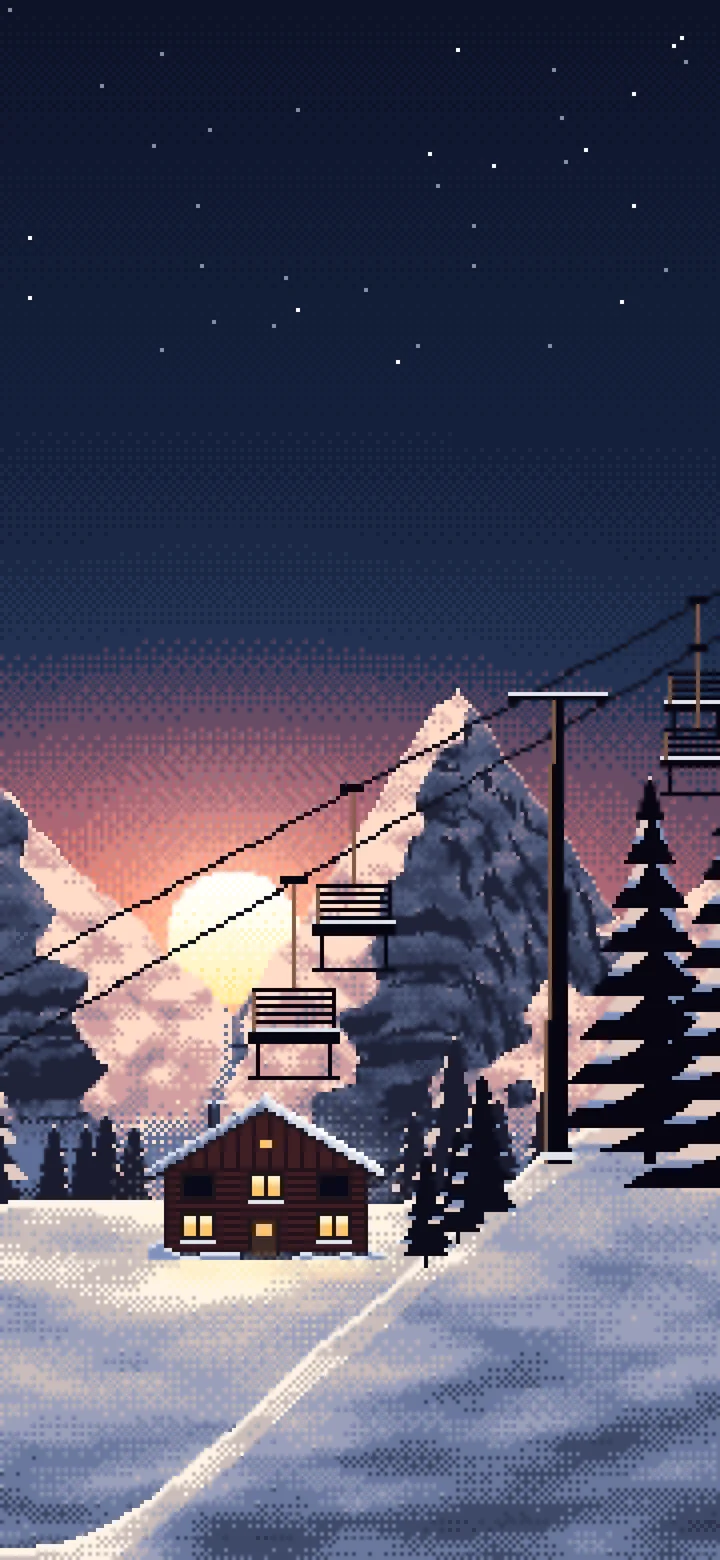 Navy Pixel Art Ski Lift at Sunset wallpaper for iPhone and Android