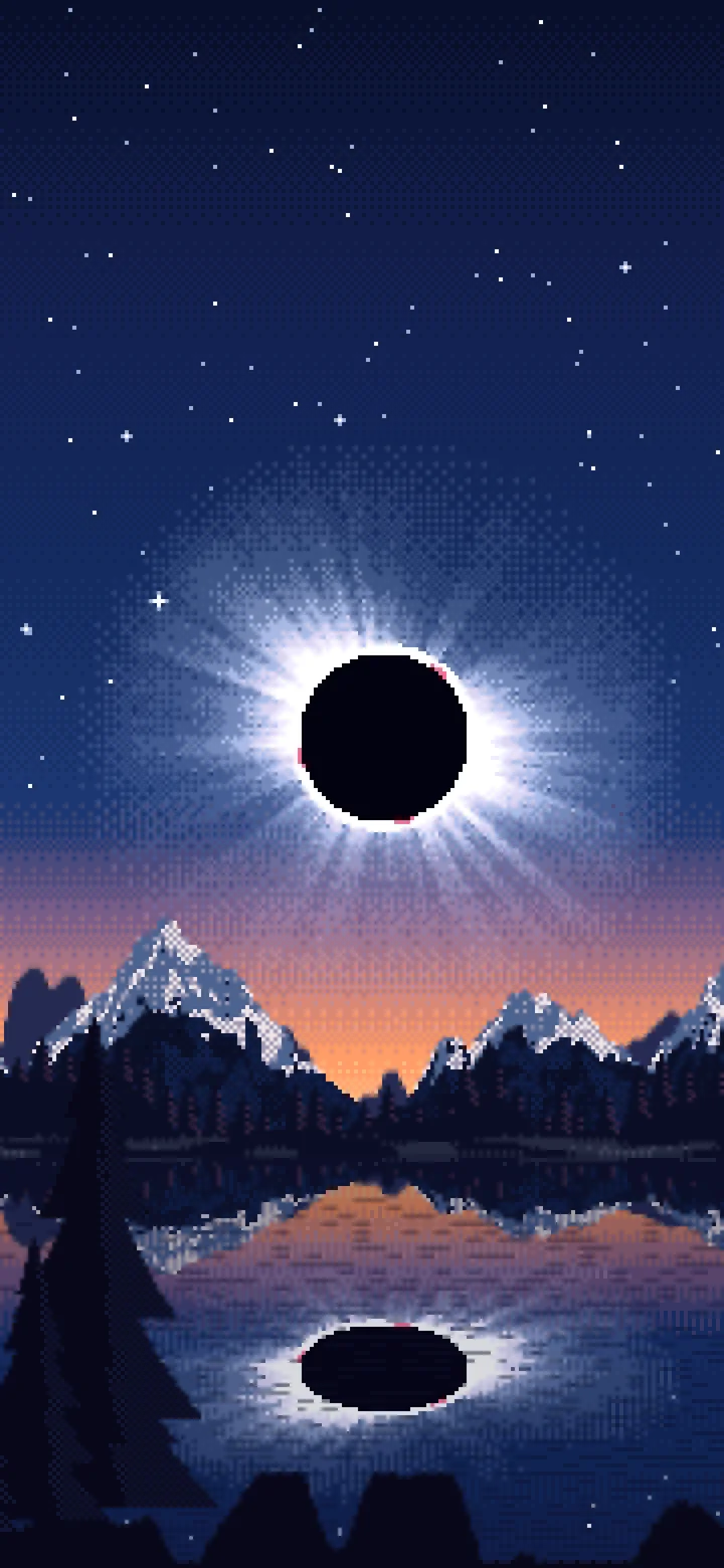 Navy Pixel Art Solar Eclipse Over a Lake wallpaper for iPhone and Android