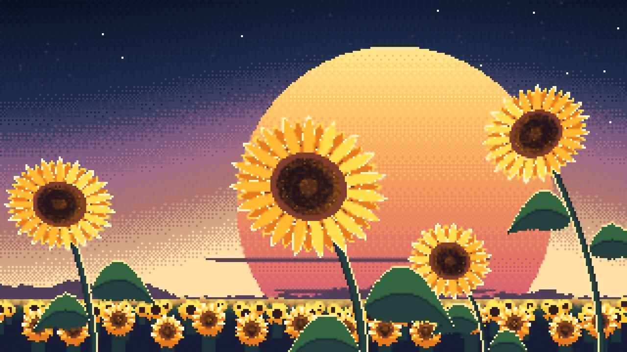 Navy Pixel Art Sunflower Close Up at Sunset desktop wallpaper in 4K