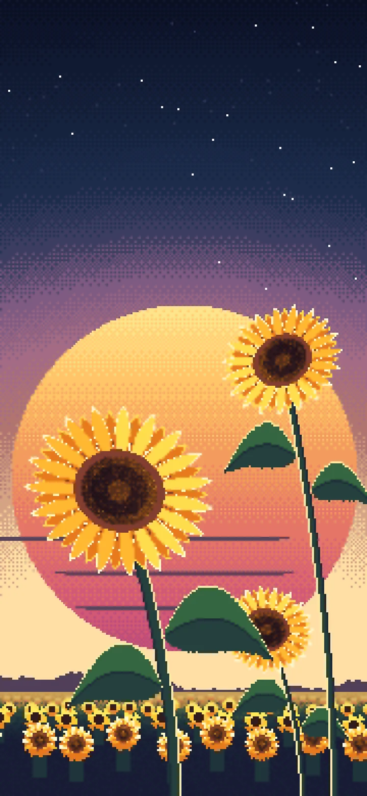 Navy Pixel Art Sunflower Close Up at Sunset wallpaper for iPhone and Android
