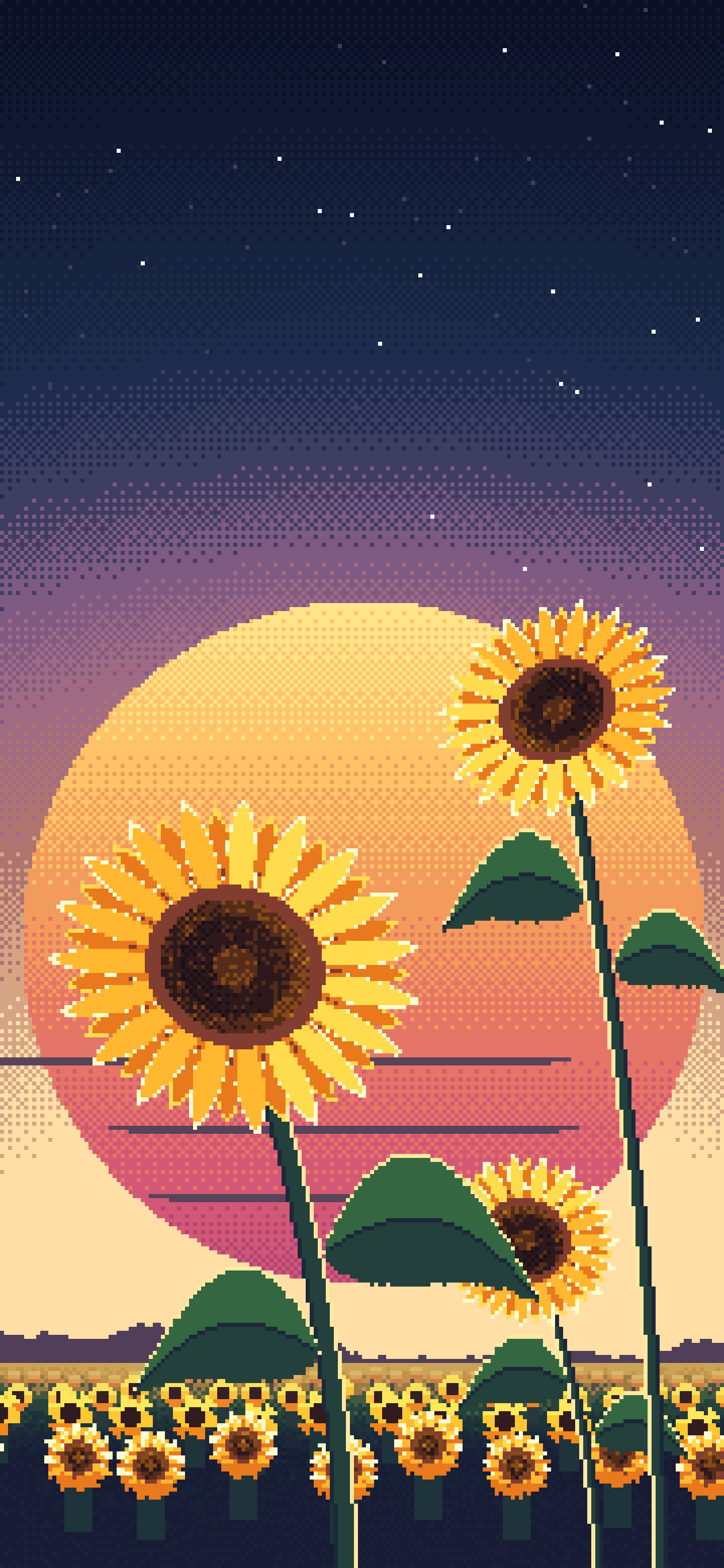 Navy Pixel Art Sunflower Close Up at Sunset wallpaper for iPhone and Android