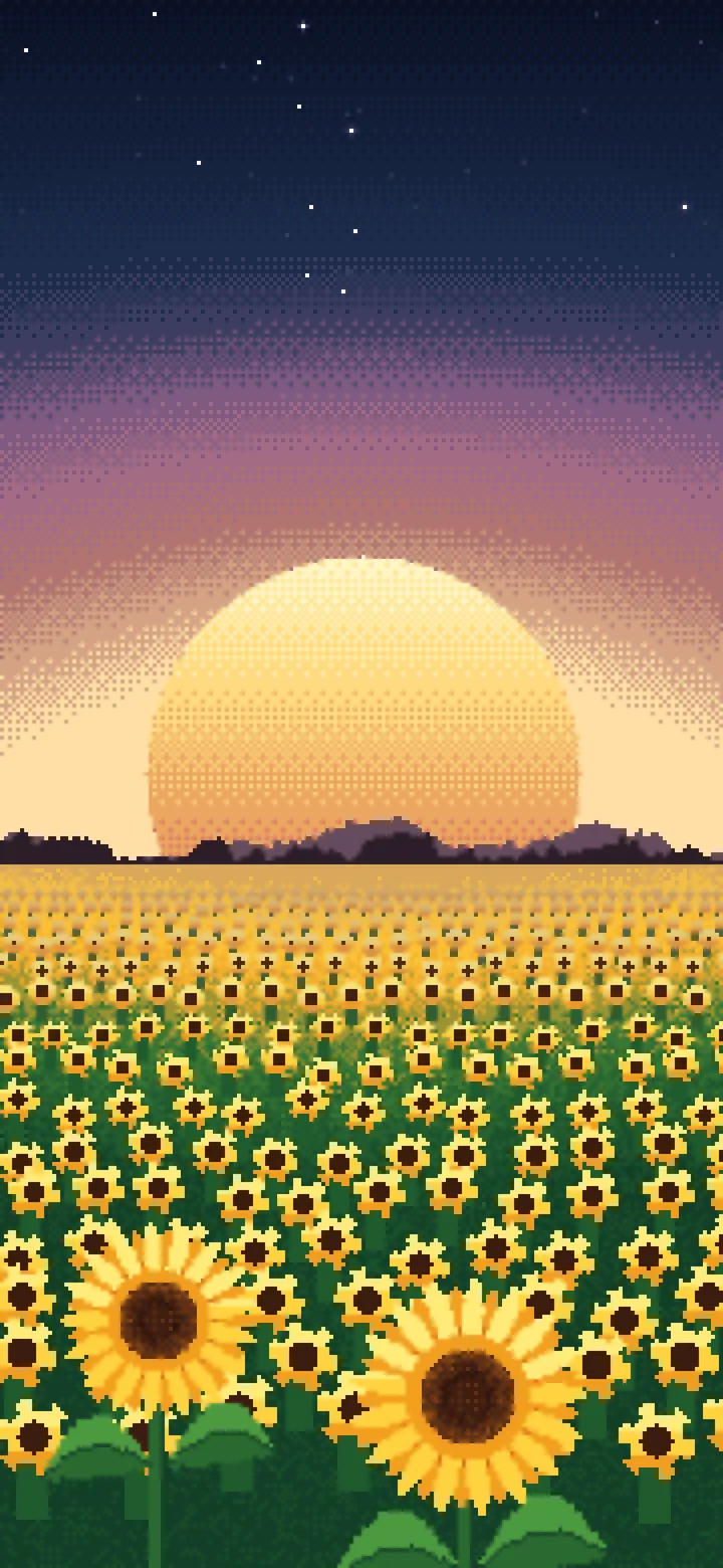 Navy Pixel Art Sunflower Field wallpaper for iPhone and Android