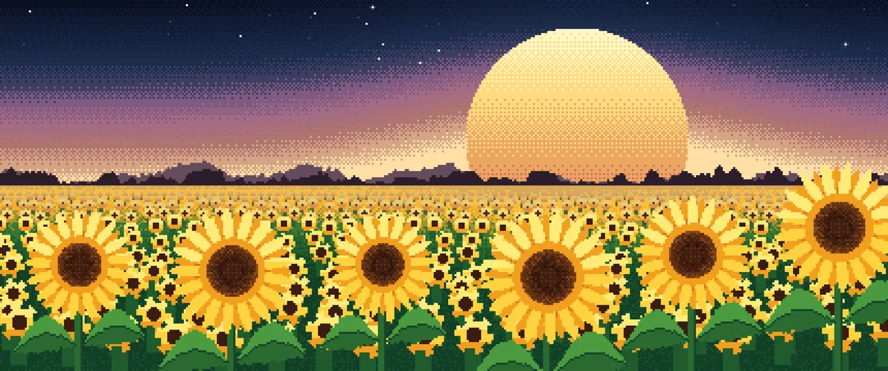 Navy Pixel Art Sunflower Field ultrawide wallpaper, 3440 × 1440