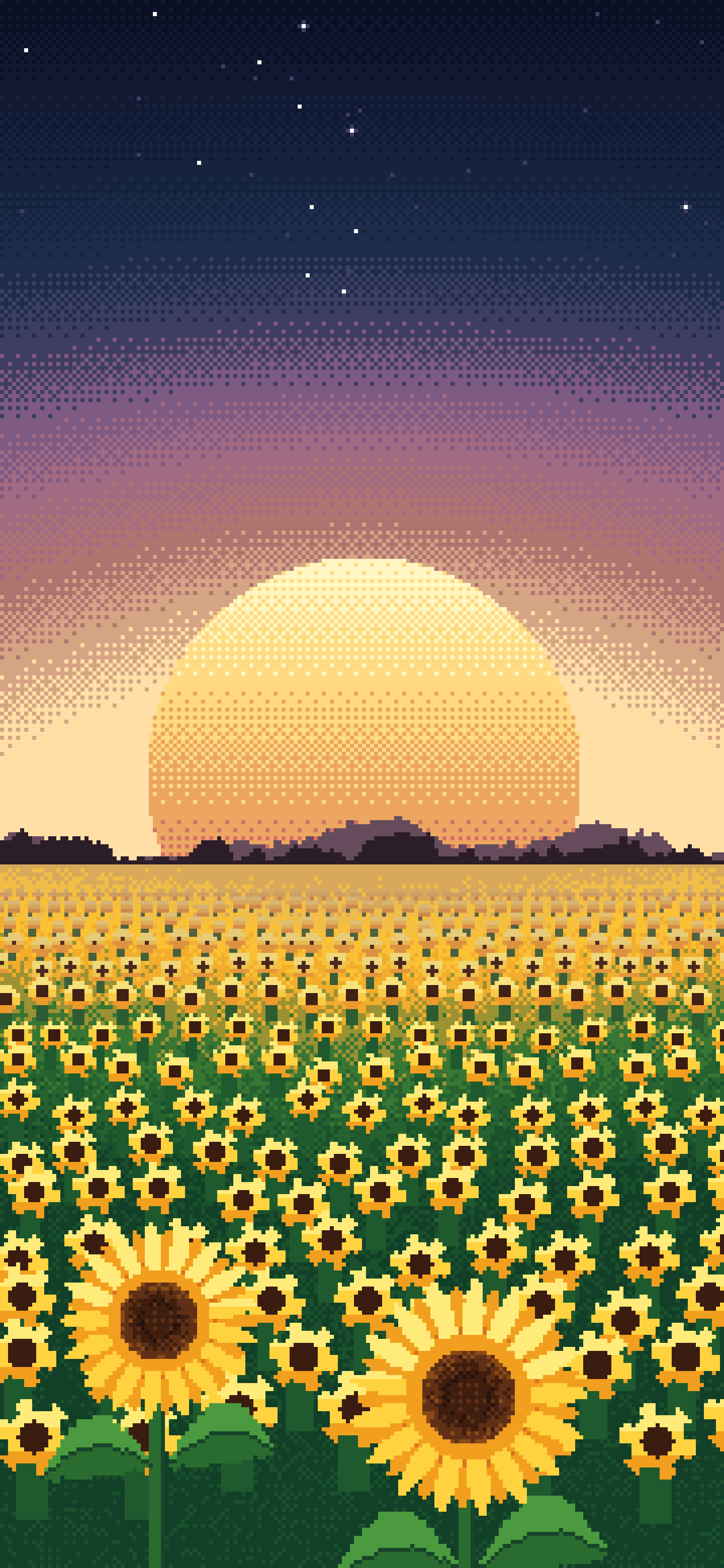 Navy Pixel Art Sunflower Field wallpaper for iPhone and Android