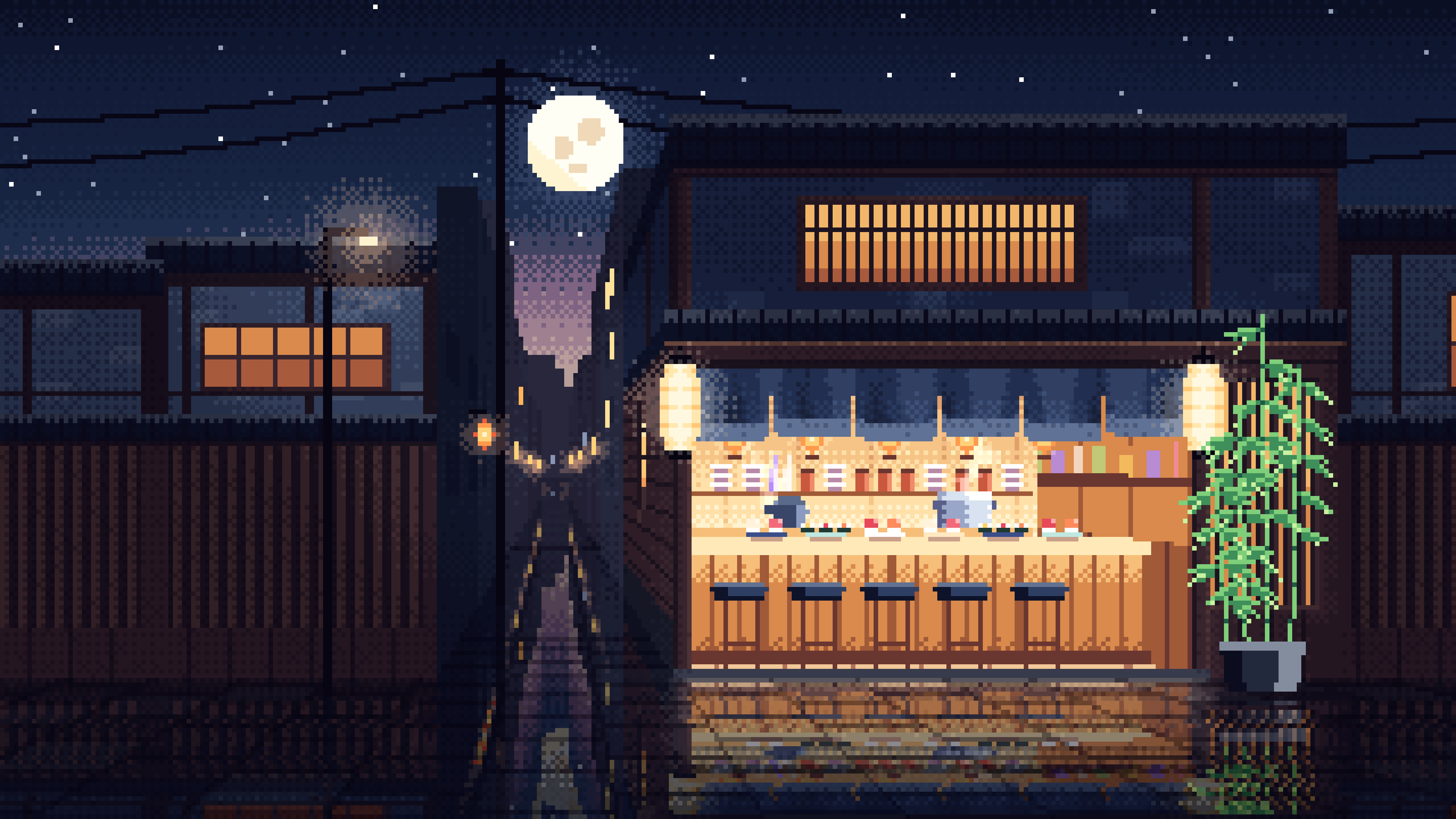 Navy Pixel Art Sushi Bar desktop wallpaper in 4K