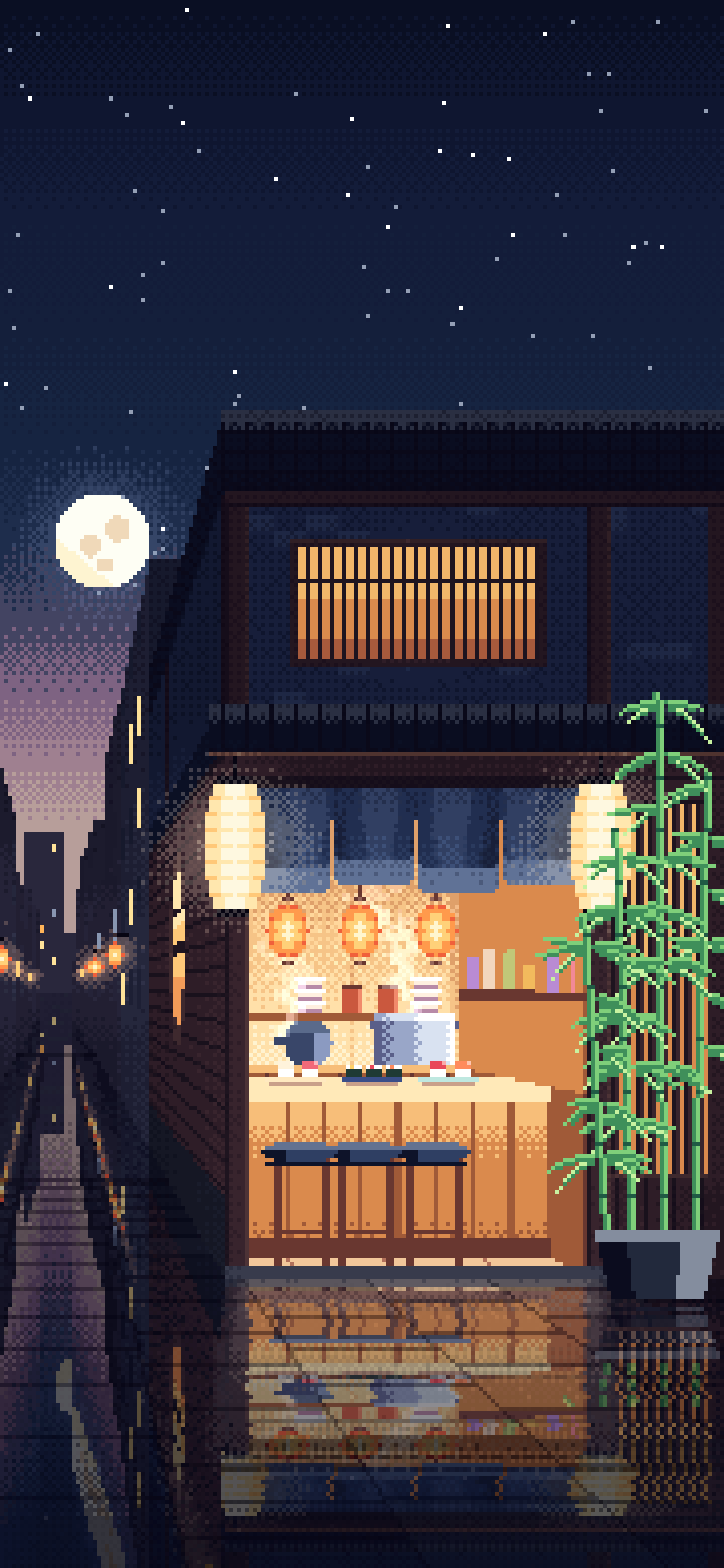 Navy Pixel Art Sushi Bar wallpaper for iPhone and Android
