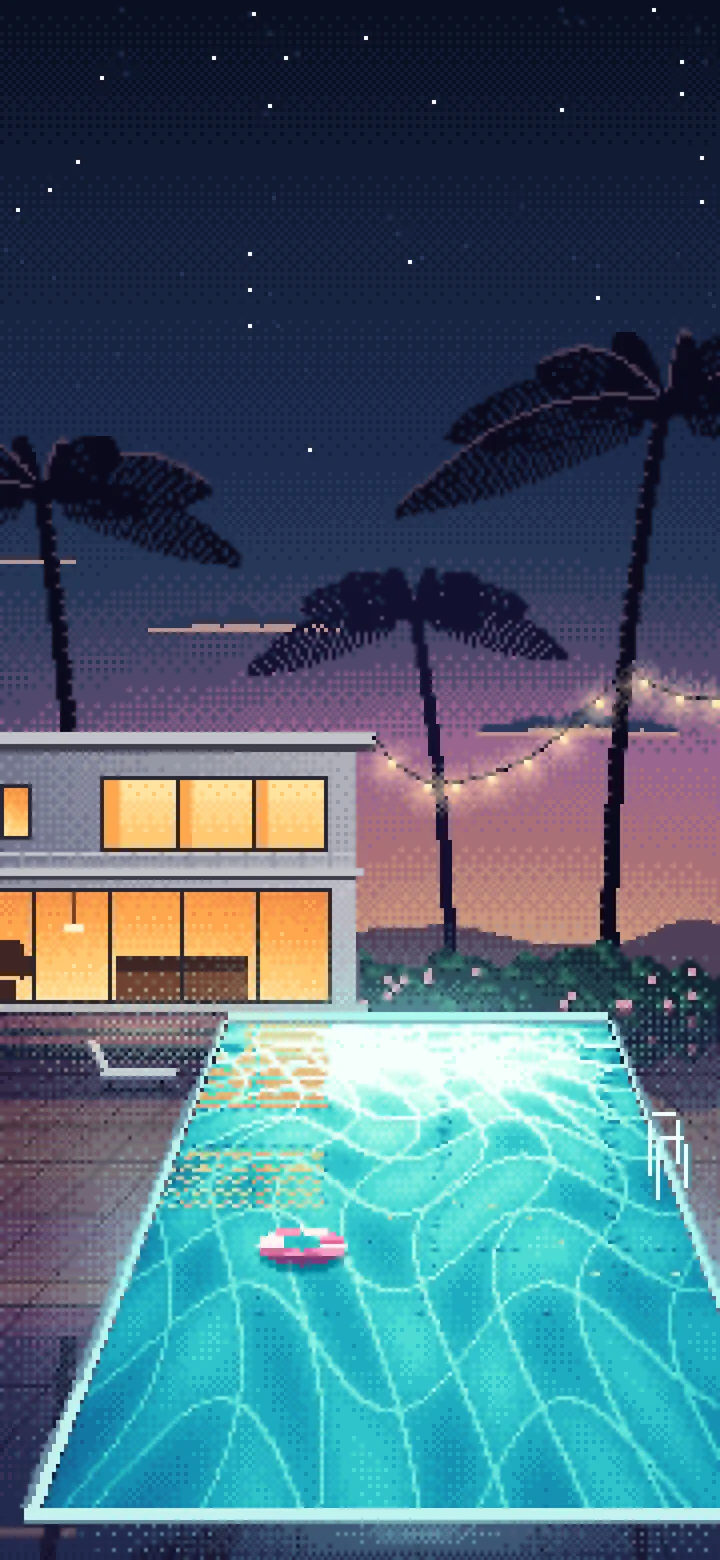 Navy Pixel Art Swimming Pool at Dusk wallpaper for iPhone and Android