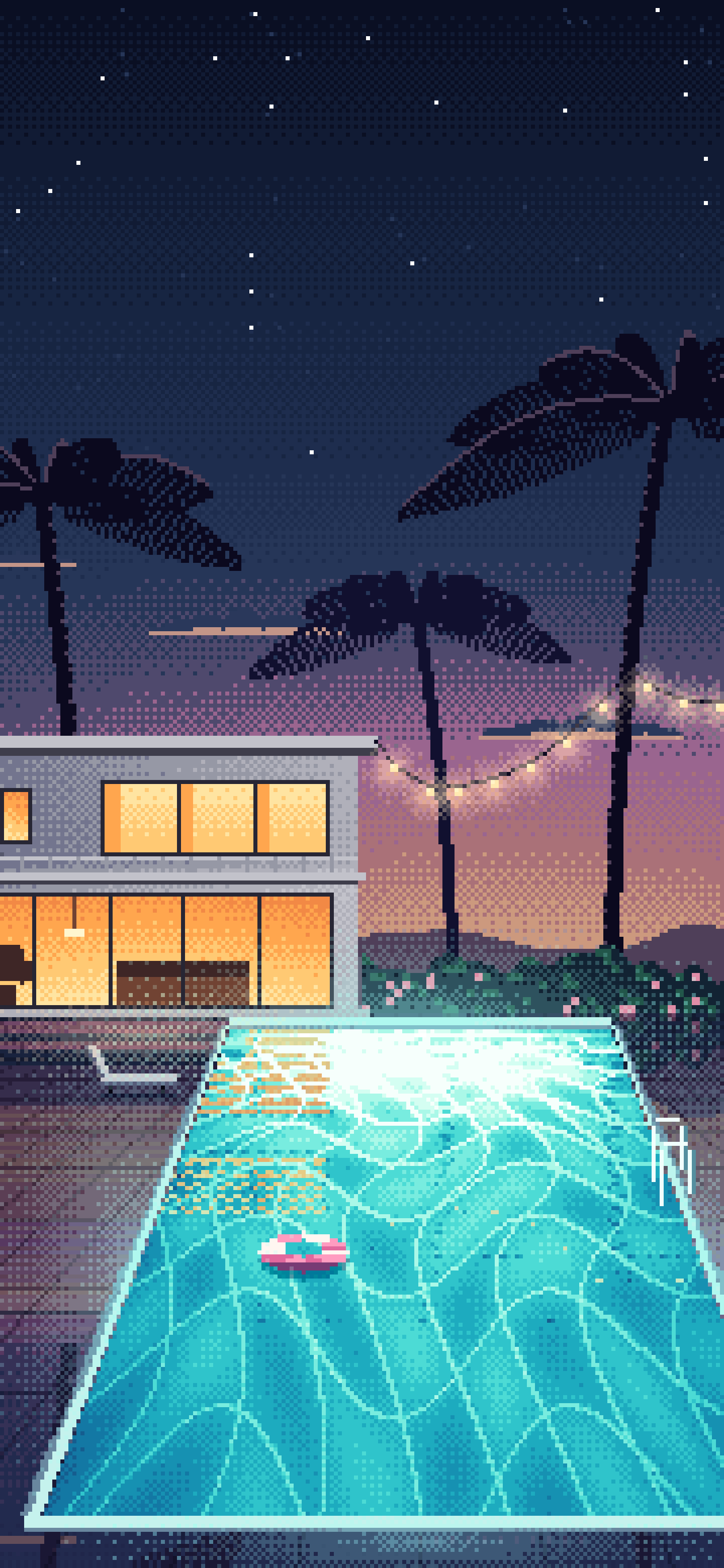 Navy Pixel Art Swimming Pool at Dusk wallpaper for iPhone and Android