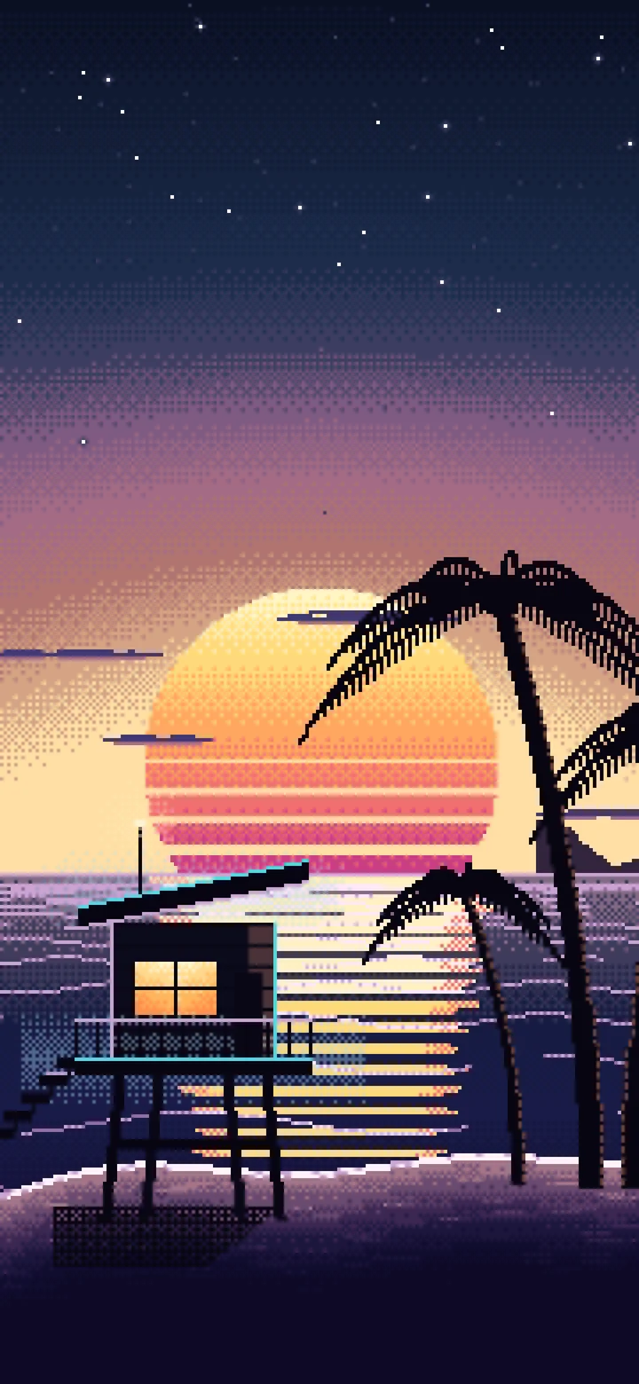 Navy Pixel Art Synthwave Beach wallpaper for iPhone and Android