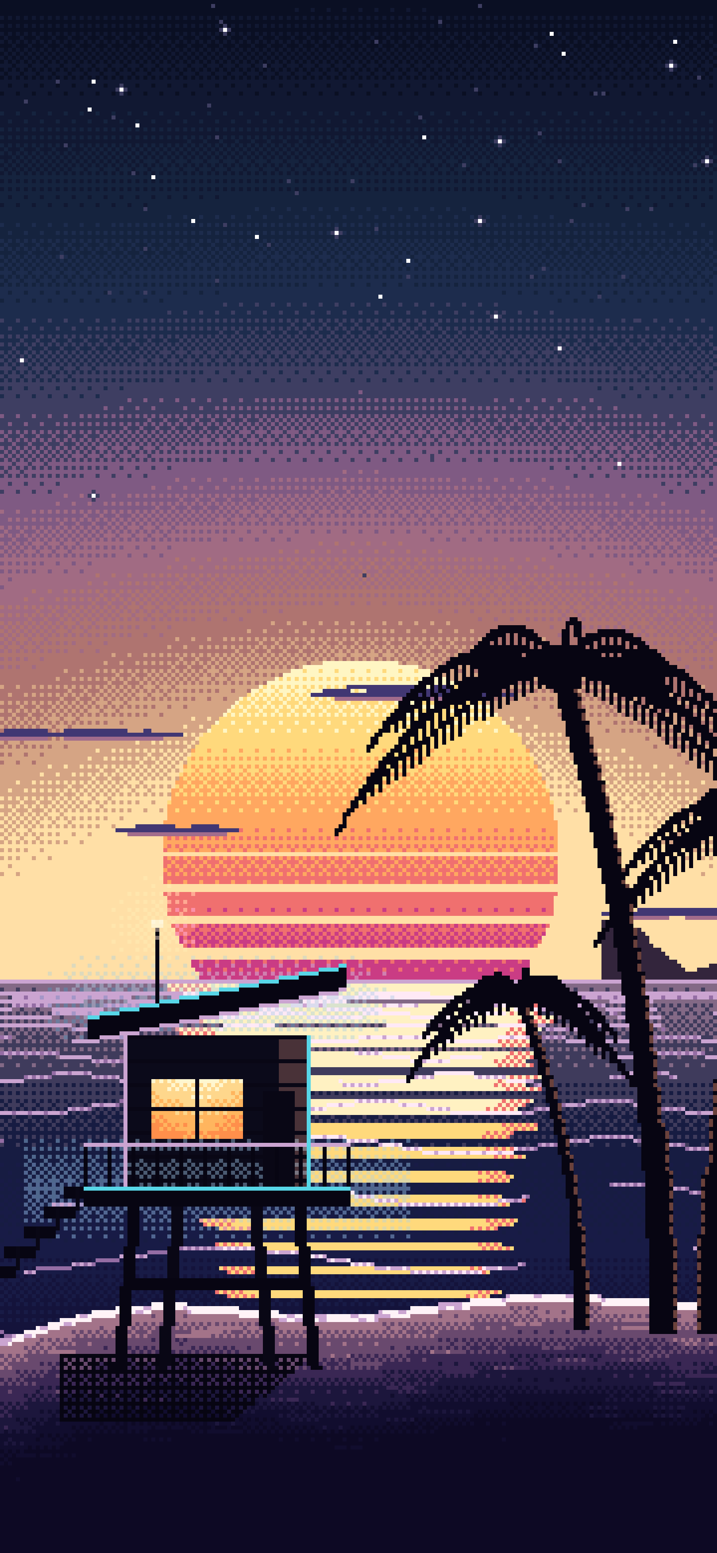 Navy Pixel Art Synthwave Beach wallpaper for iPhone and Android