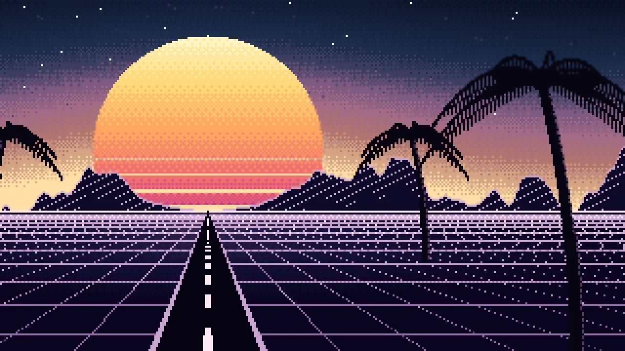 Navy Pixel Art Synthwave desktop wallpaper in 4K