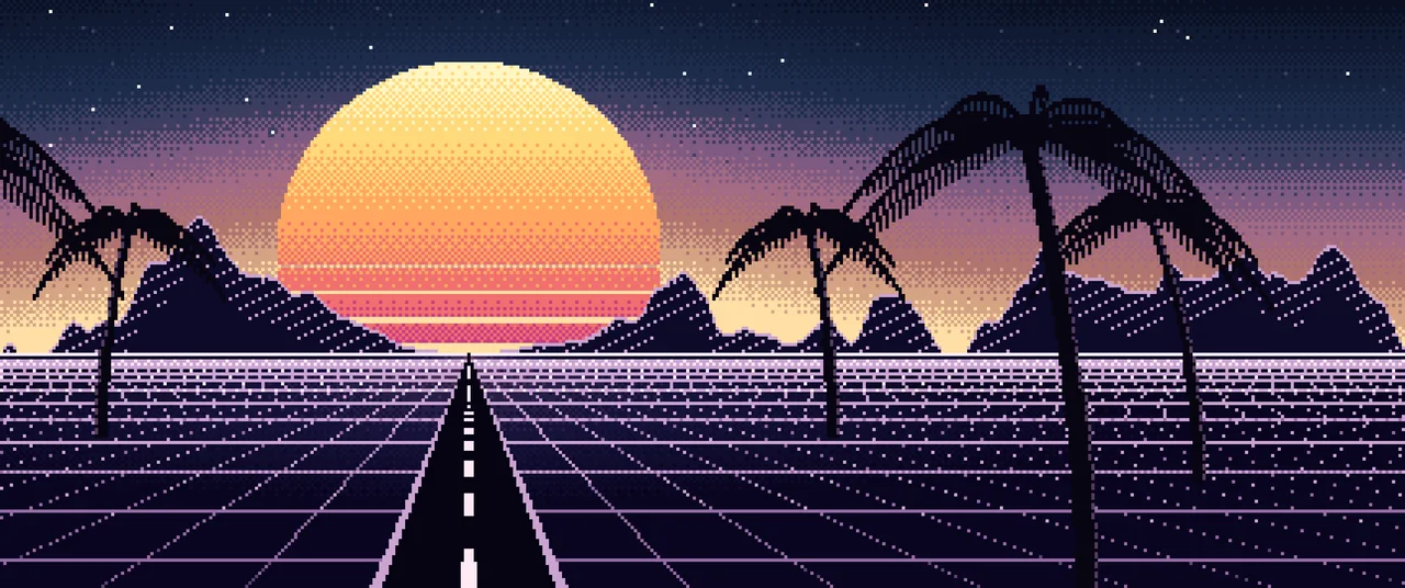 Navy Pixel Art Synthwave ultrawide wallpaper, 3440 × 1440