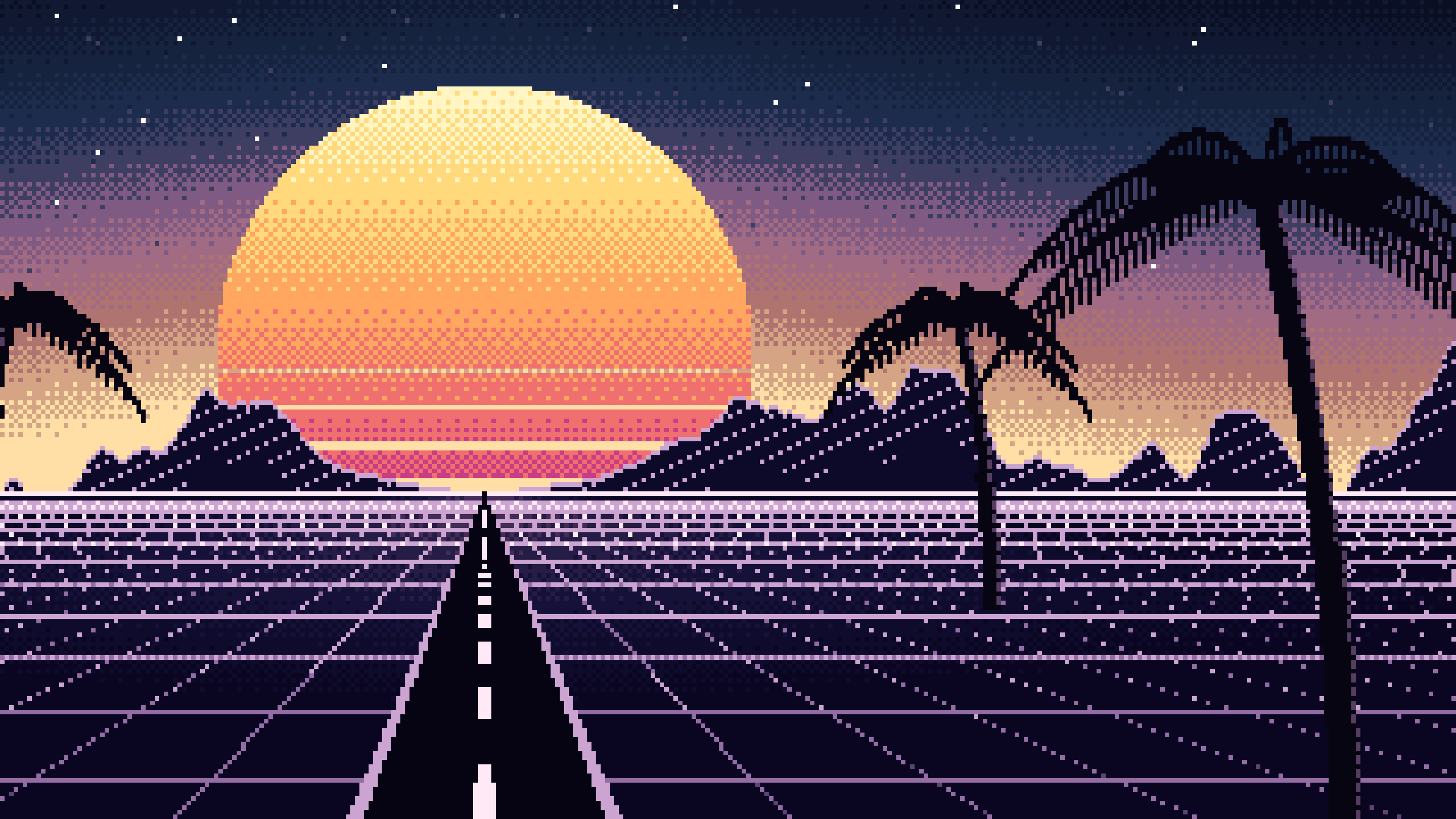 Navy Pixel Art Synthwave desktop wallpaper in 4K