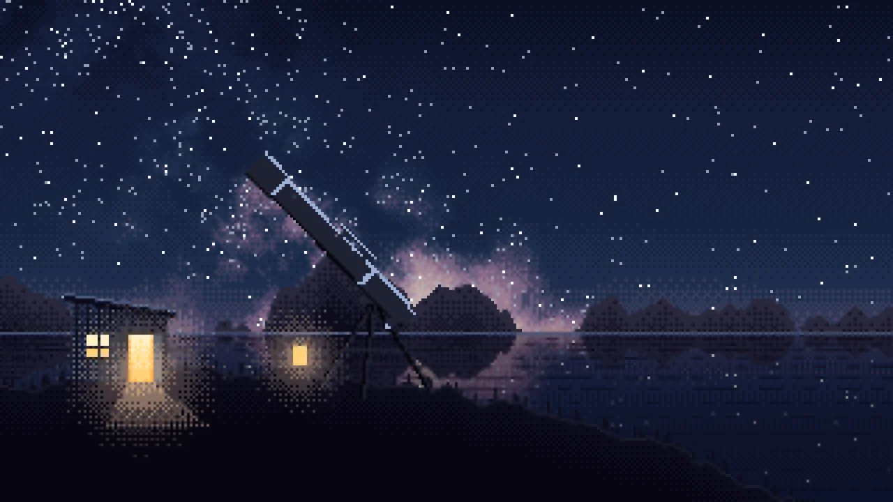 Navy Pixel Art Telescope Under the Milky Way desktop wallpaper in 4K