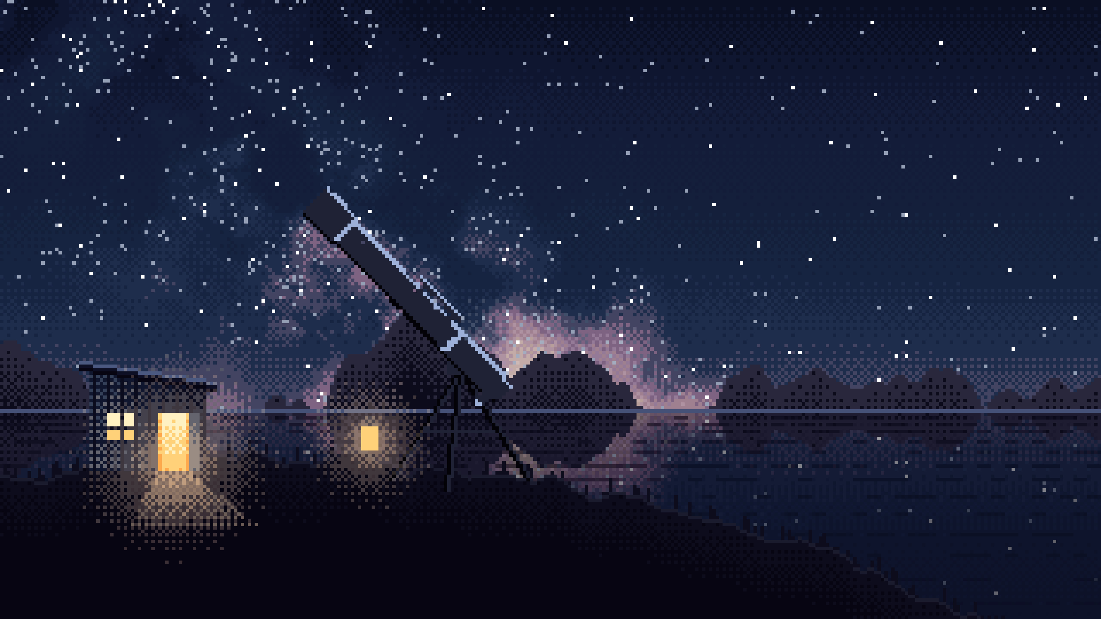 Navy Pixel Art Telescope Under the Milky Way desktop wallpaper in 4K
