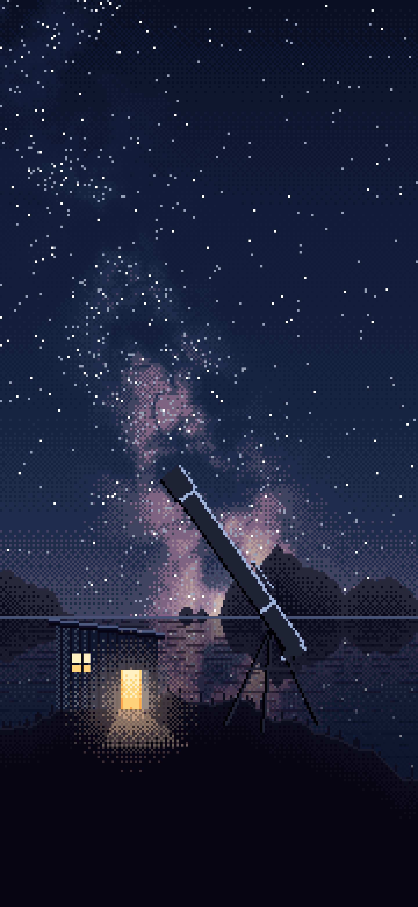 Navy Pixel Art Telescope Under the Milky Way wallpaper for iPhone and Android