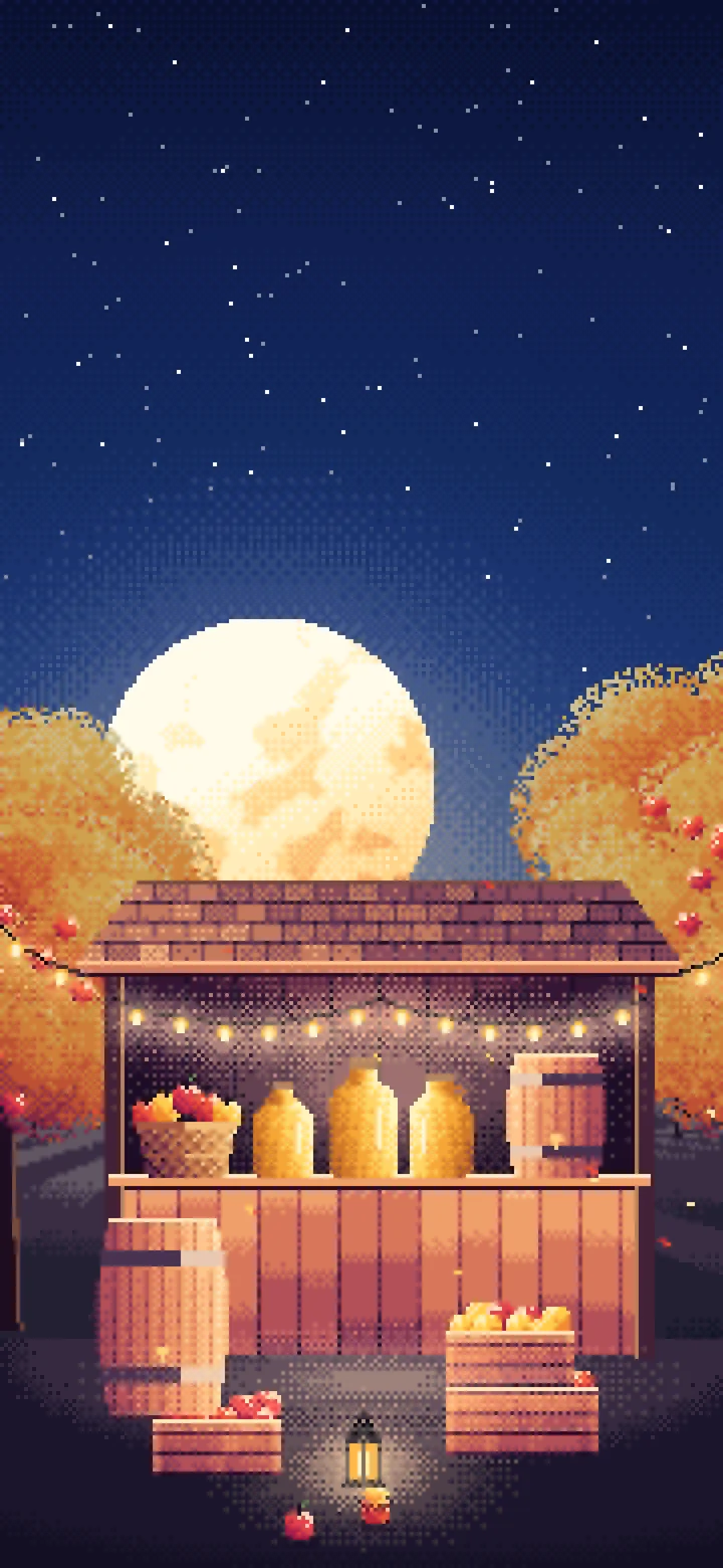 Navy Pixel Art Thanksgiving Apple Cider Stand wallpaper for iPhone and Android