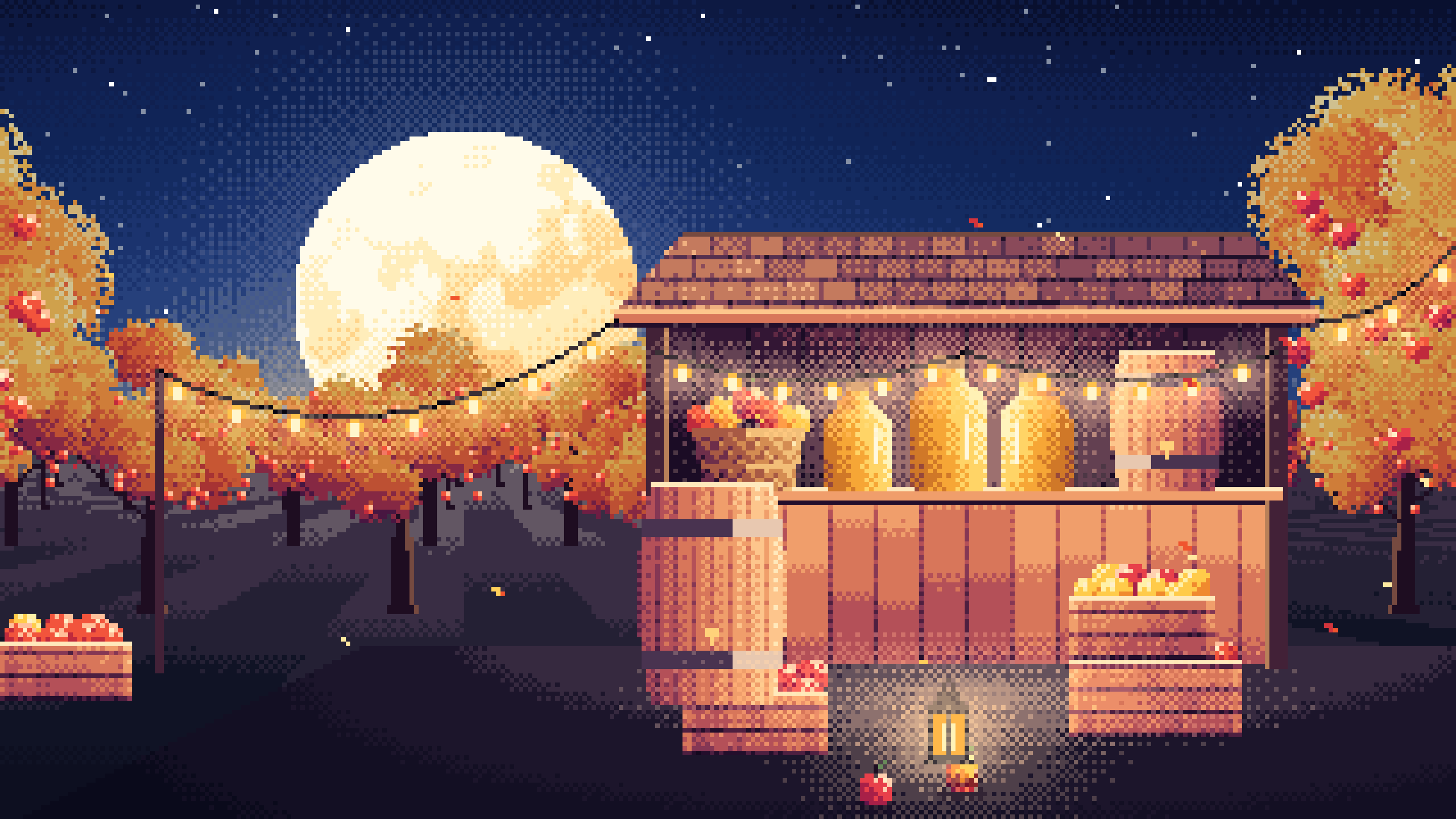 Navy Pixel Art Thanksgiving Apple Cider Stand desktop wallpaper in 4K
