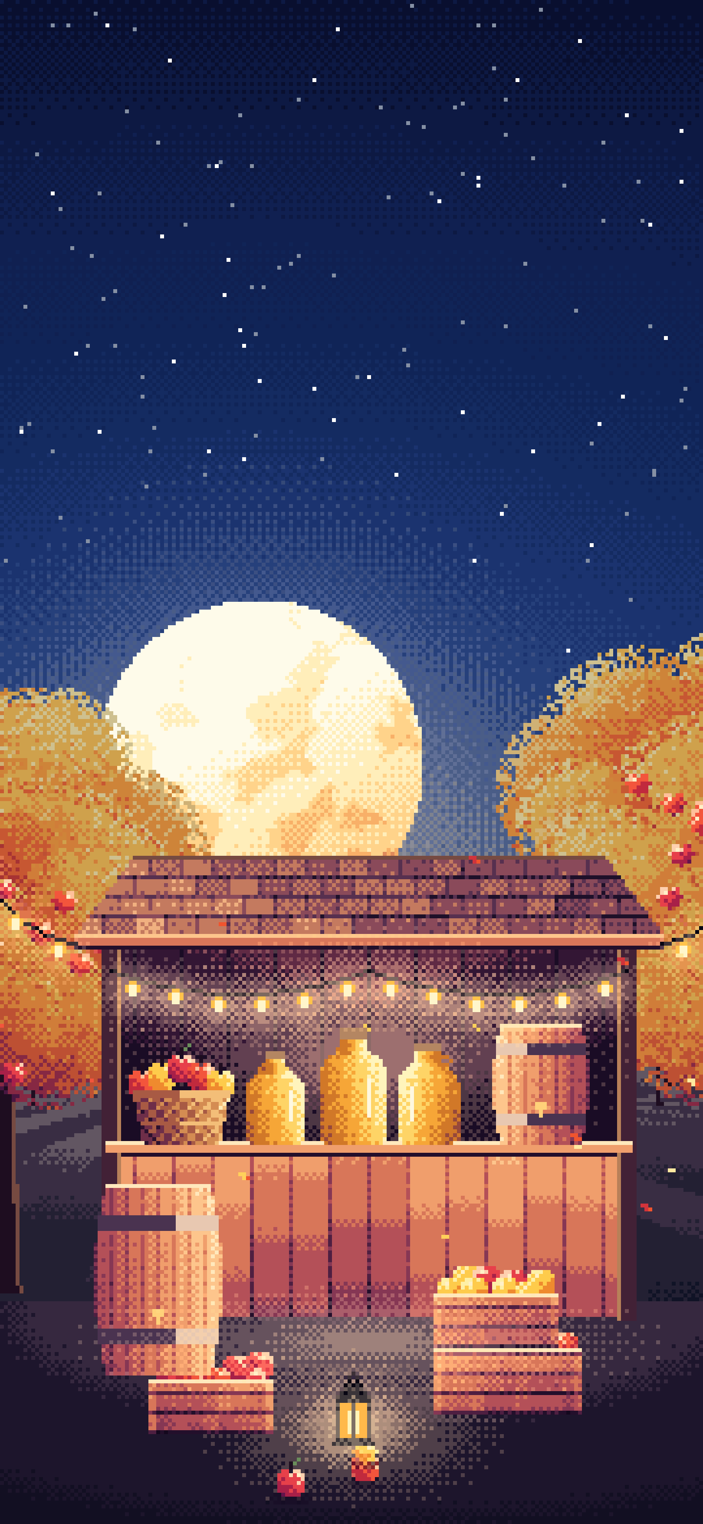 Navy Pixel Art Thanksgiving Apple Cider Stand wallpaper for iPhone and Android