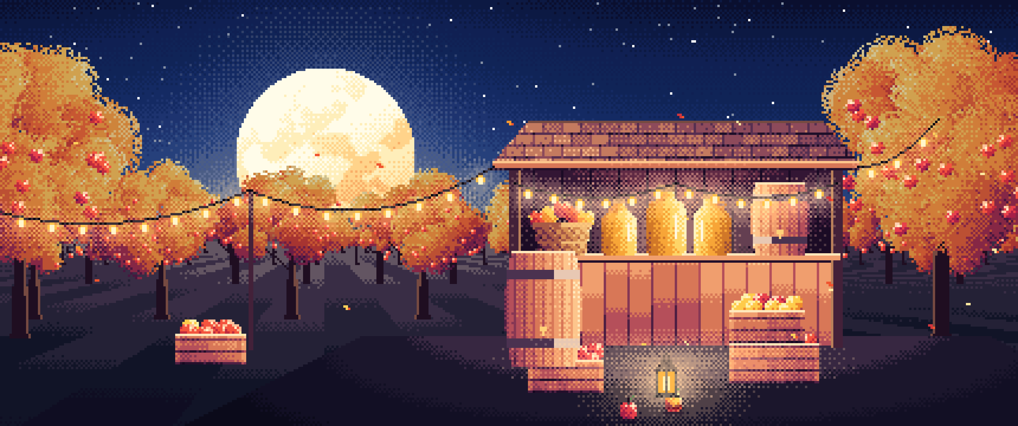 Navy Pixel Art Thanksgiving Apple Cider Stand ultrawide wallpaper, 3440 × 1440