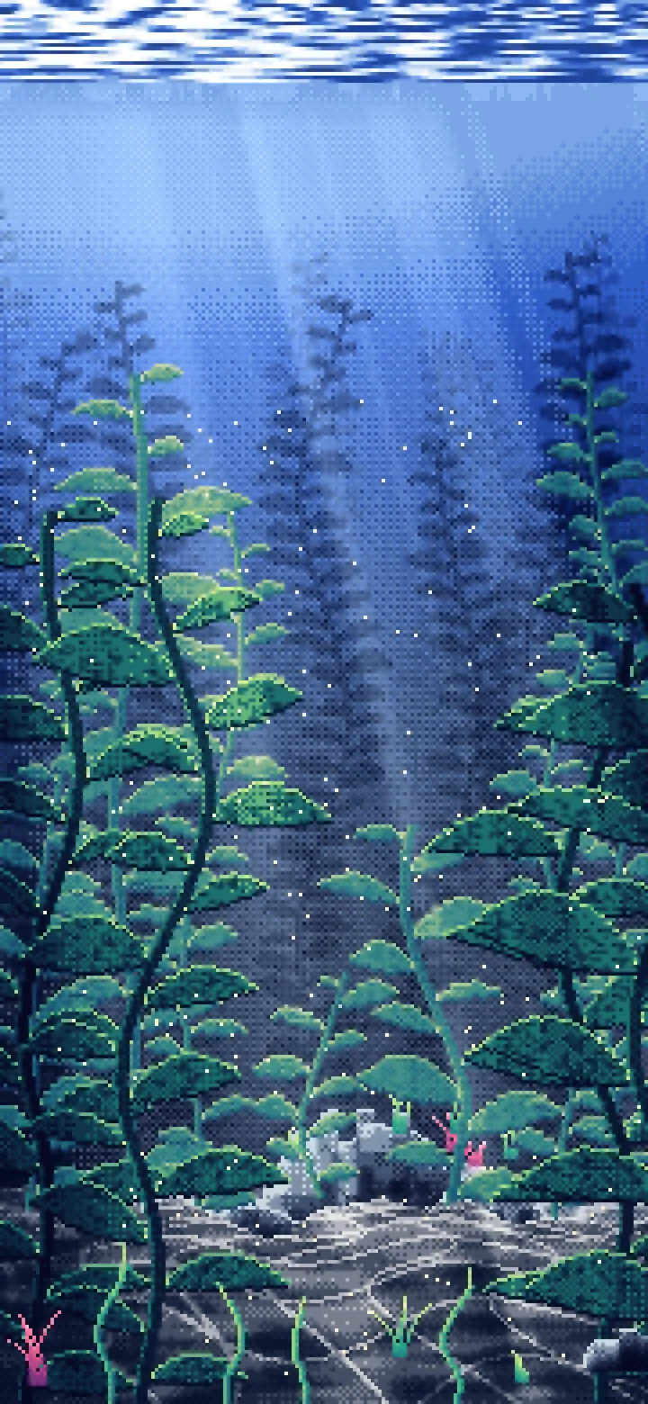 Navy Pixel Art Underwater Kelp Forest wallpaper for iPhone and Android